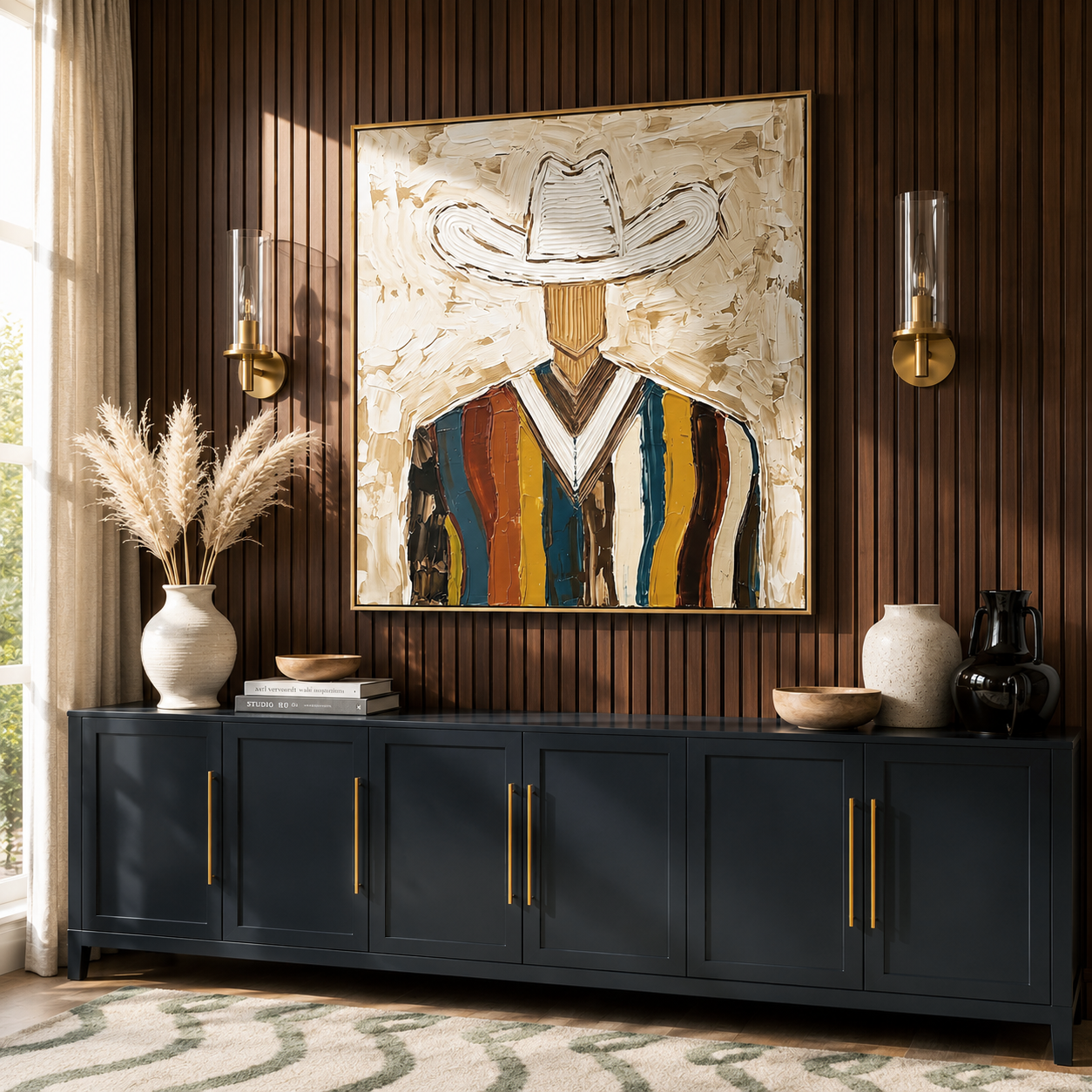 "Frontier Stripes" – Vintage Western Cowboy Textured Oil Painting