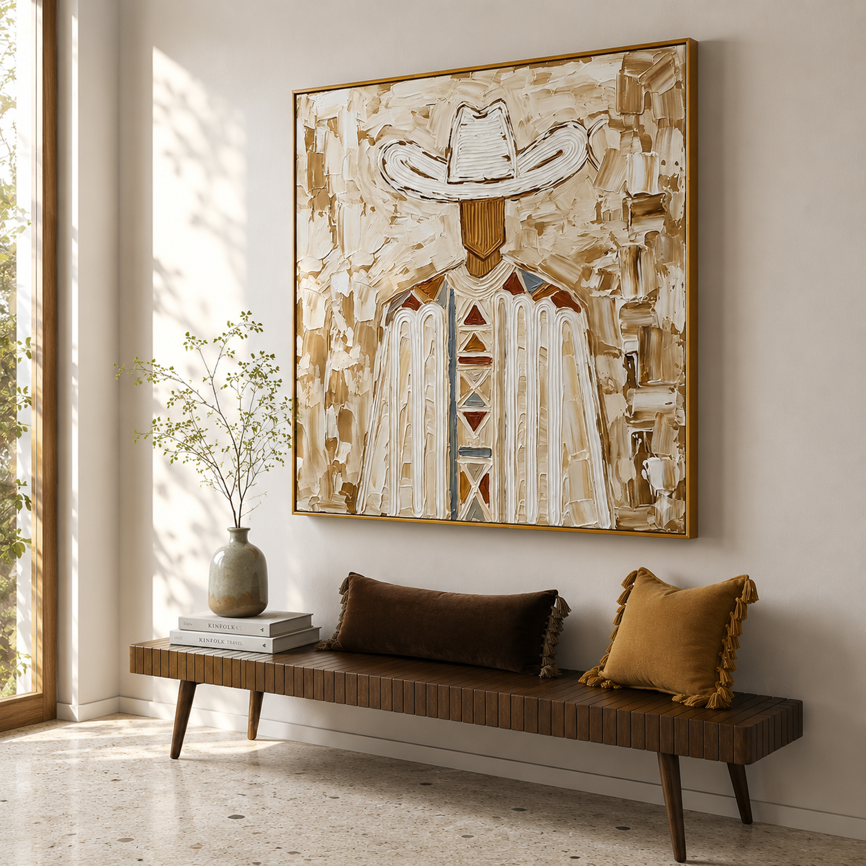 "Desert Sentinel" – Western Cowboy Textured Oil Painting in Warm Earth Tones