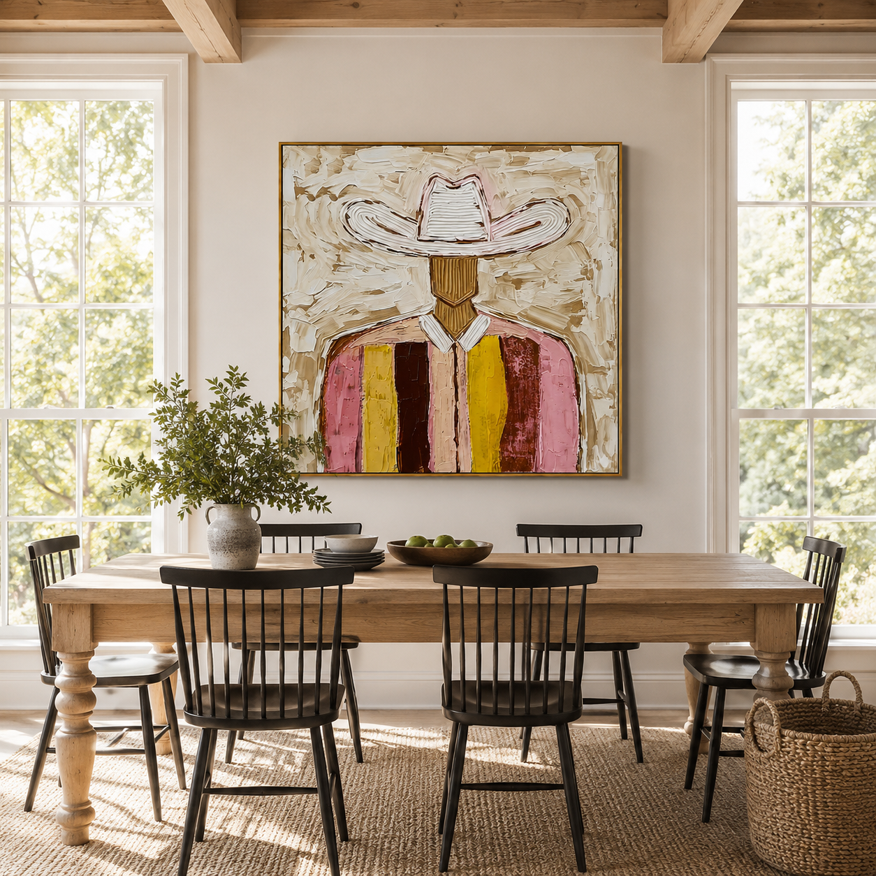 "Rose Frontier" – Vintage Western Cowboy Textured Oil Painting