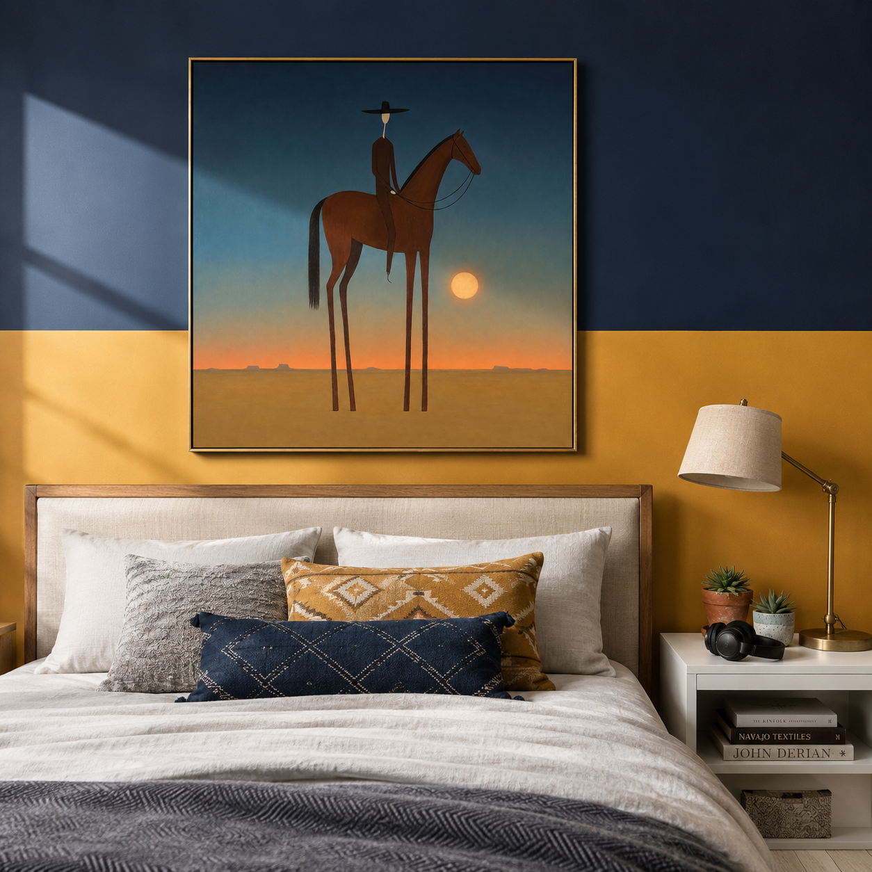 "Moonlit Horizon" – Minimalist Western Cowboy Horse Oil Painting