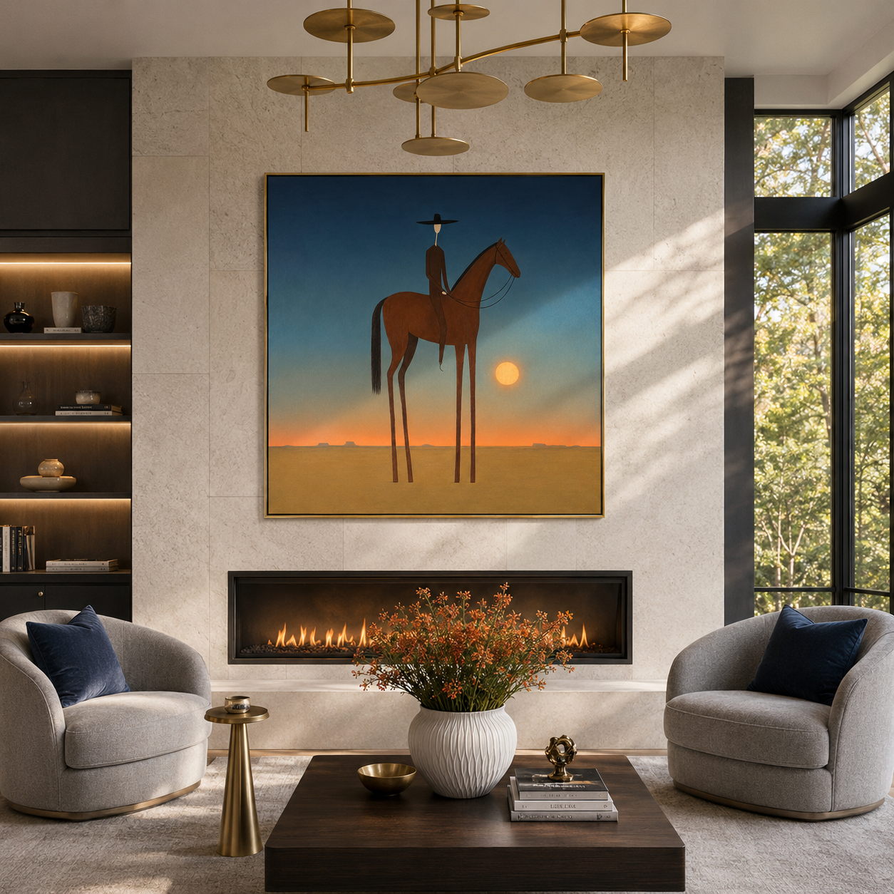 "Moonlit Horizon" – Minimalist Western Cowboy Horse Oil Painting