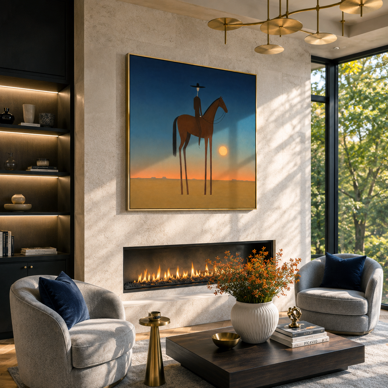 "Moonlit Horizon" – Minimalist Western Cowboy Horse Oil Painting