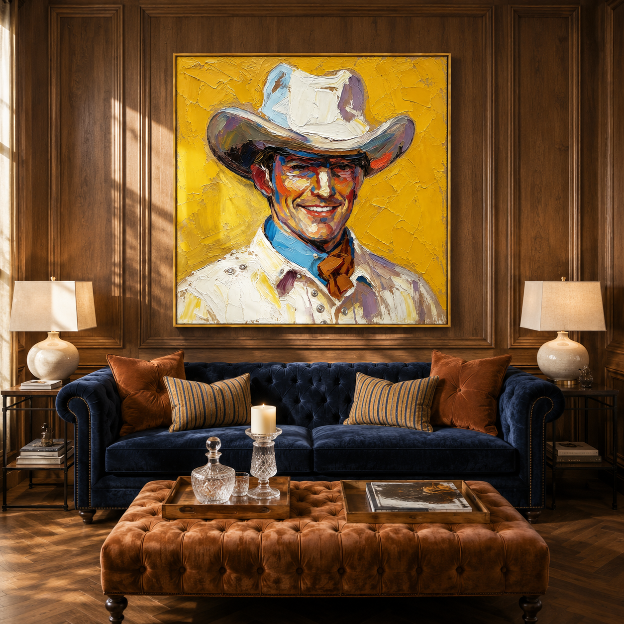 "Golden Grin" – Colorful Western Cowboy Portrait Oil Painting