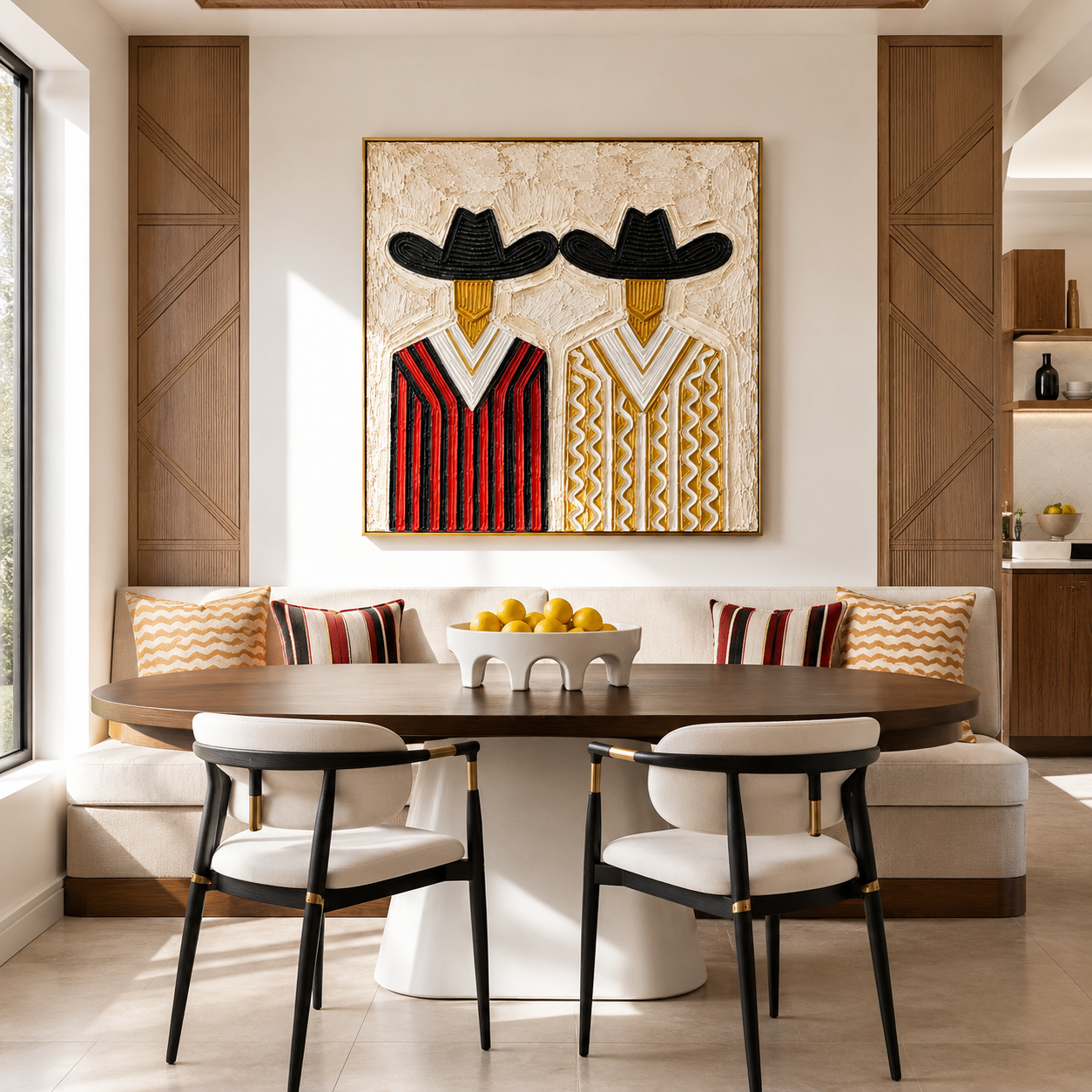 "Western Companions" – Dual Cowboy Textured Oil Painting in Red and Gold