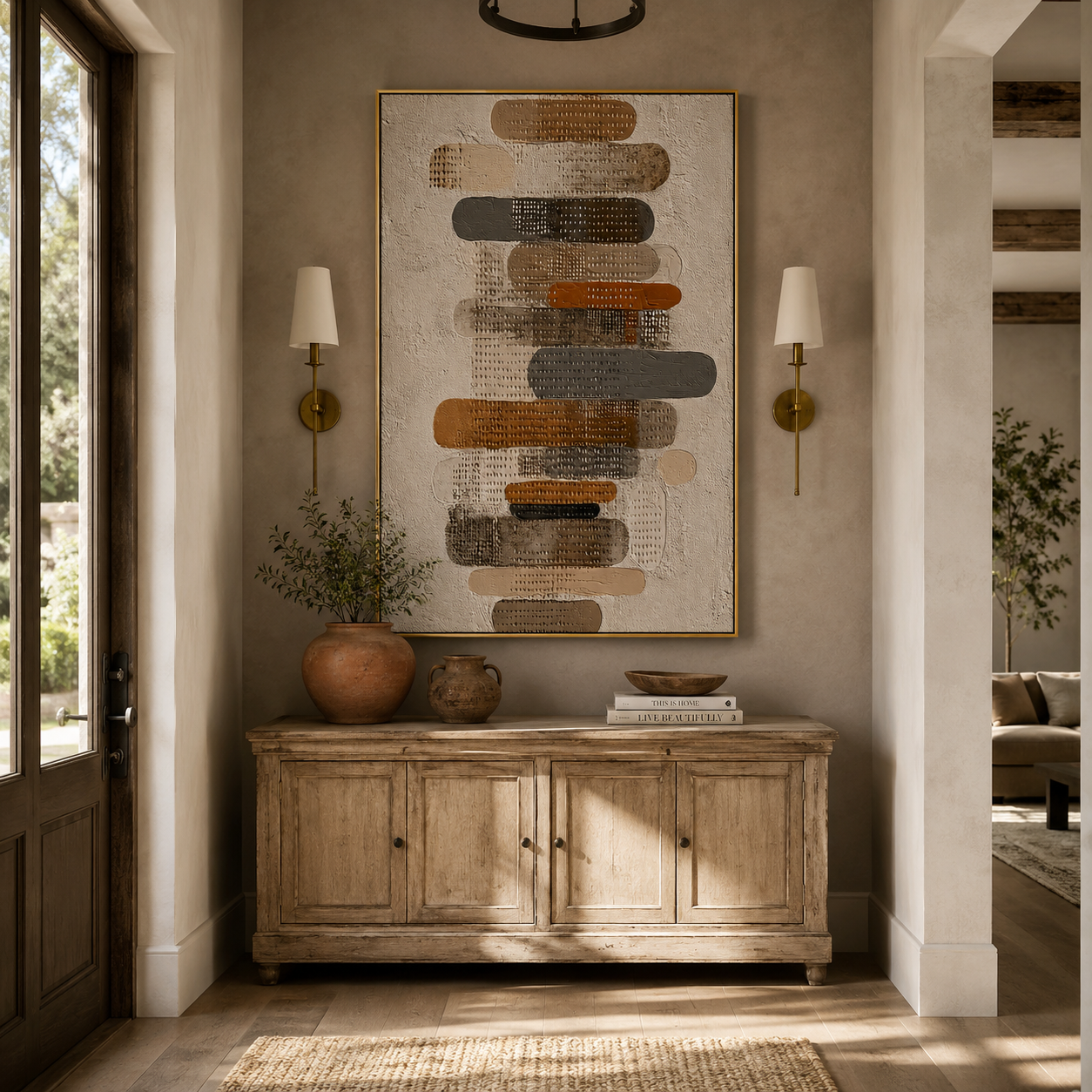 “Stacked Silence” – Neutral Geometric Wabi Sabi Impasto Oil Painting