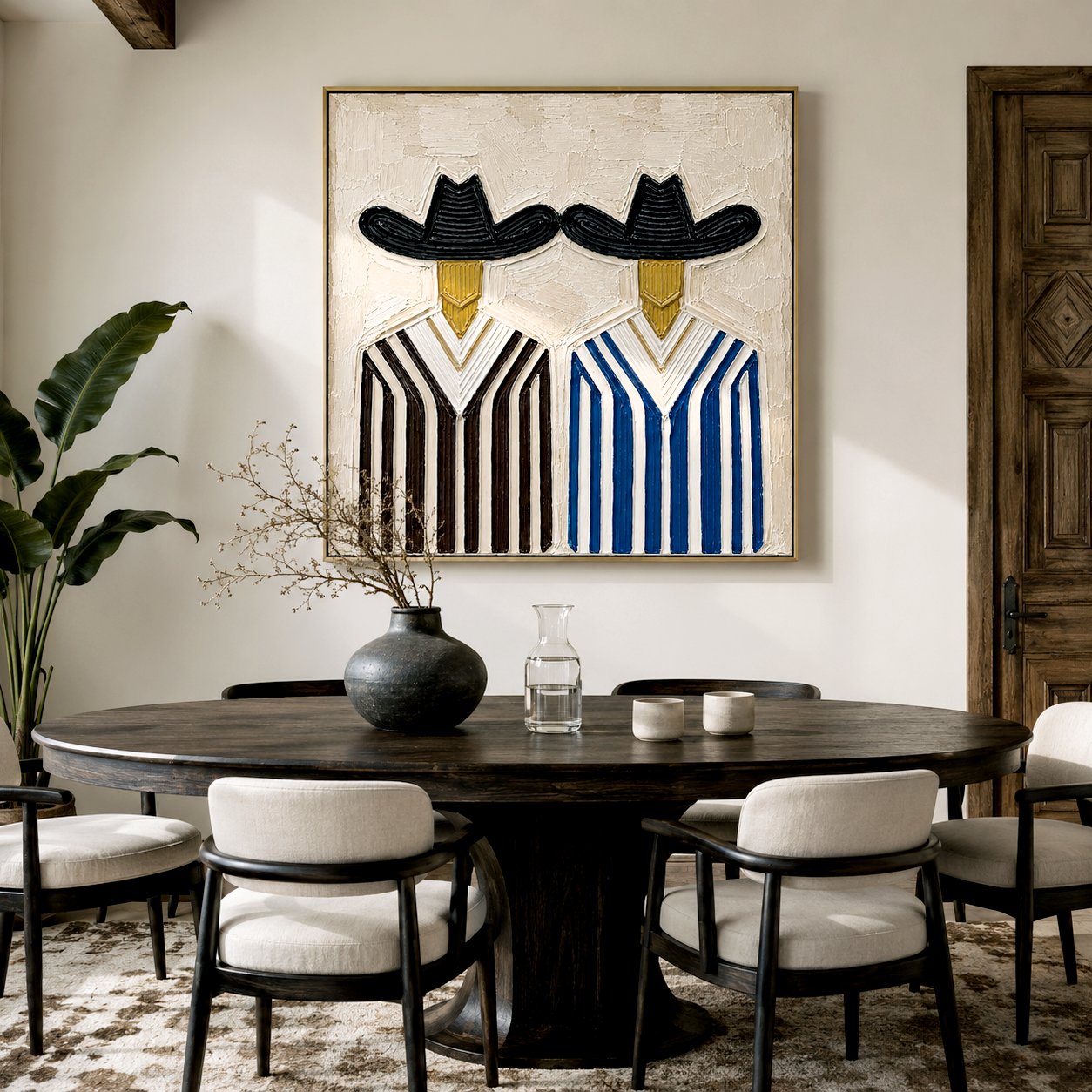 “Western Companions” – Vintage Cowboy Duo Textured Oil Painting