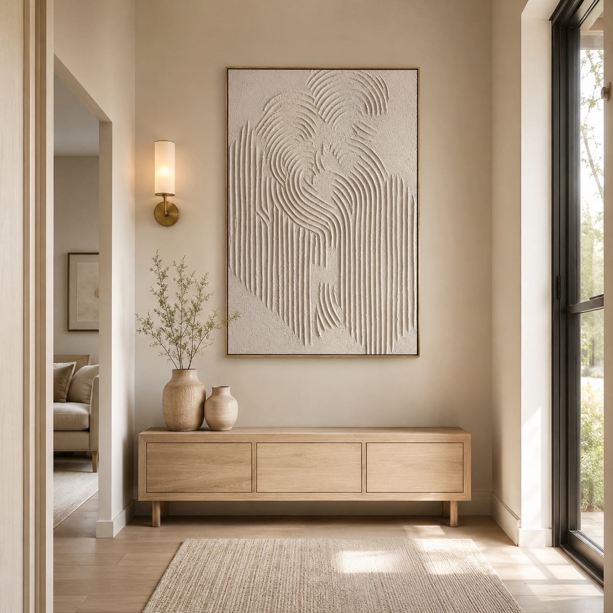 “Silent Arches” – White Wabi Sabi Textured Abstract Oil Painting
