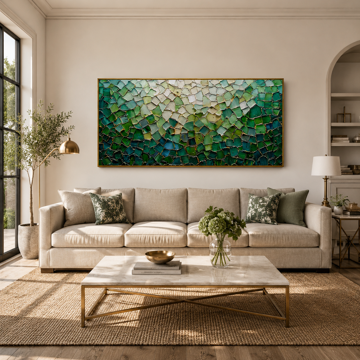 “Emerald Fragments” – Green Mosaic Abstract Impasto Oil Painting