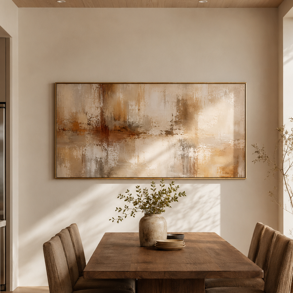 “Aged Radiance” – Warm Neutral Wabi Sabi Abstract Oil Painting