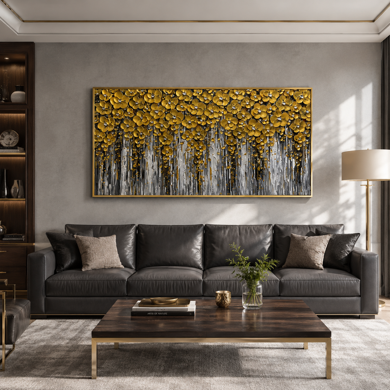 “Golden Bloom Cascade” – Luxury Floral Impasto Oil Painting