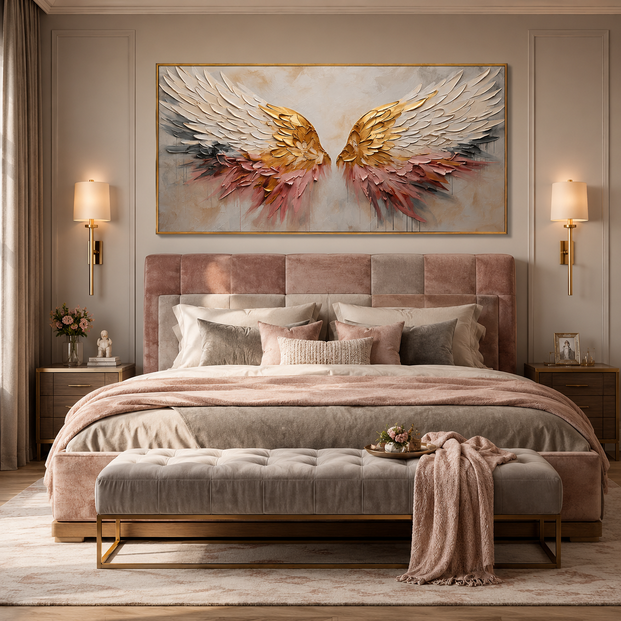 “Wings of Grace” – Gold White Angel Wings Impasto Oil Painting
