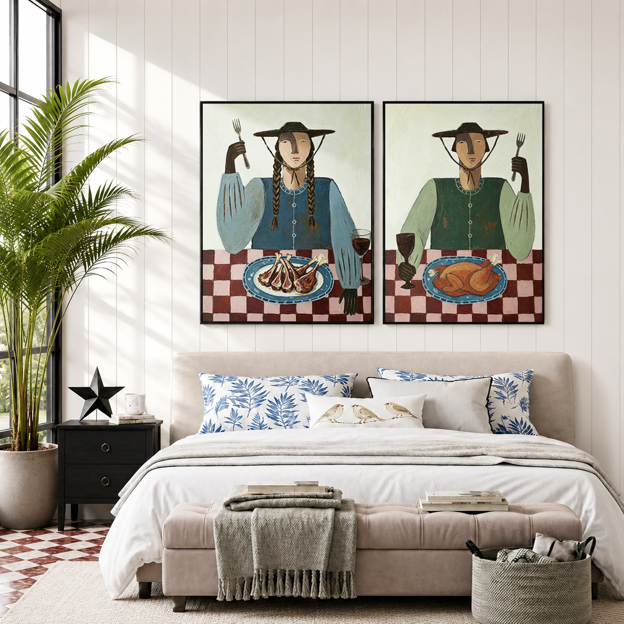 “The Rustic Feast” – Folk Art Dining Portrait Oil Painting Set