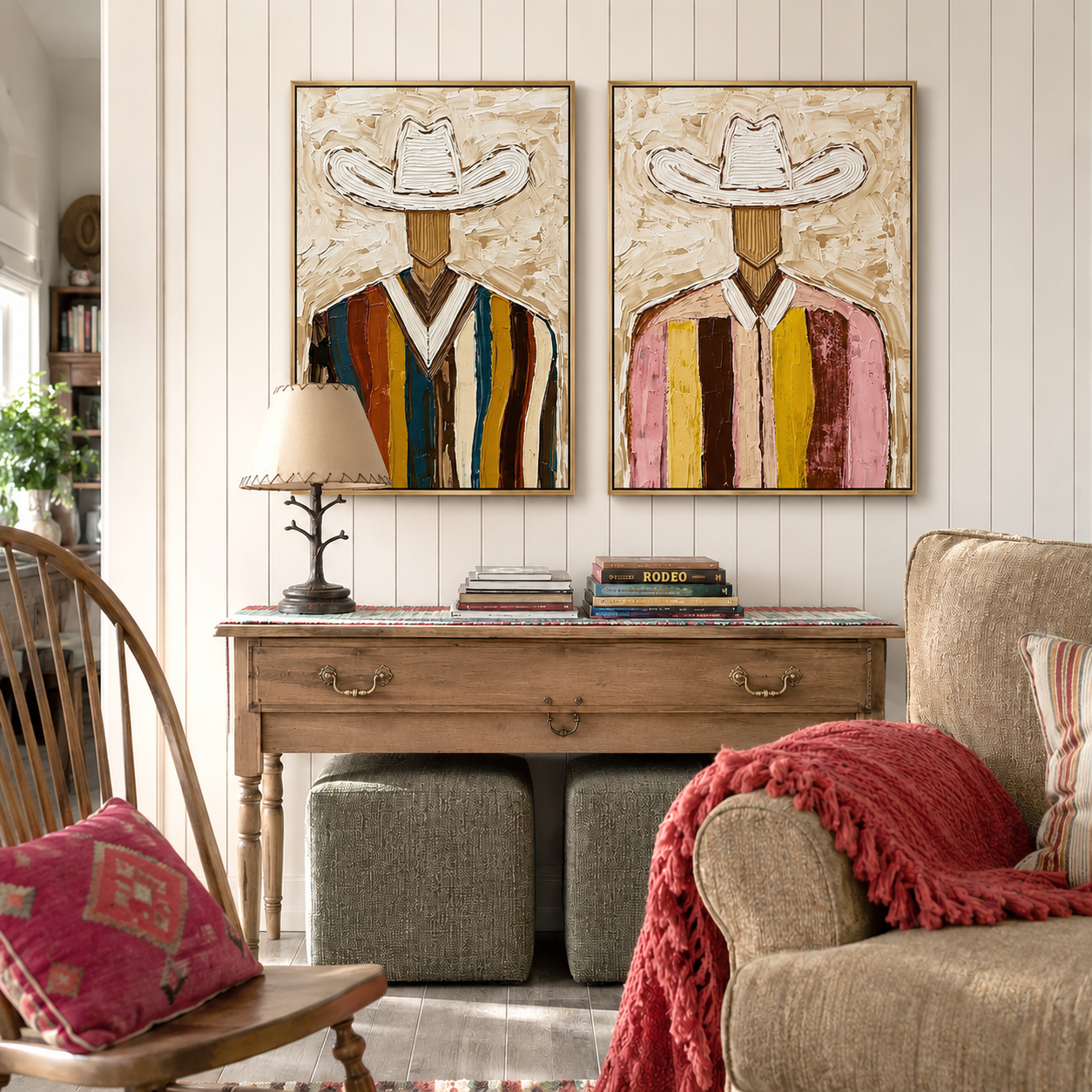“Striped Frontier” – Colorful Western Cowboy Oil Painting Set