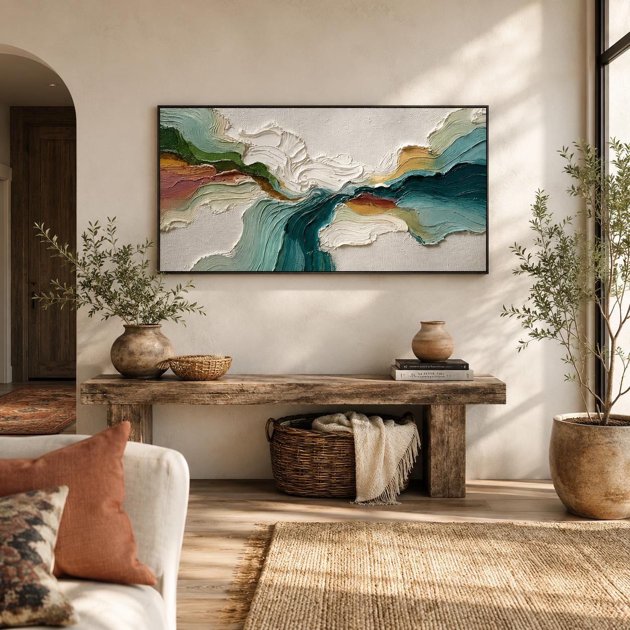 “Tidal Reverie” – Textured Teal Abstract Landscape Oil Painting