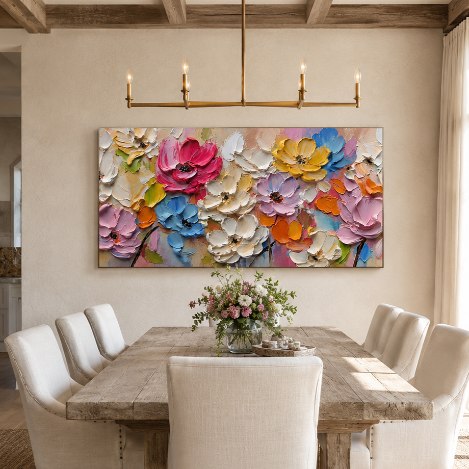 “Garden Jubilee” – Colorful Textured Floral Oil Painting
