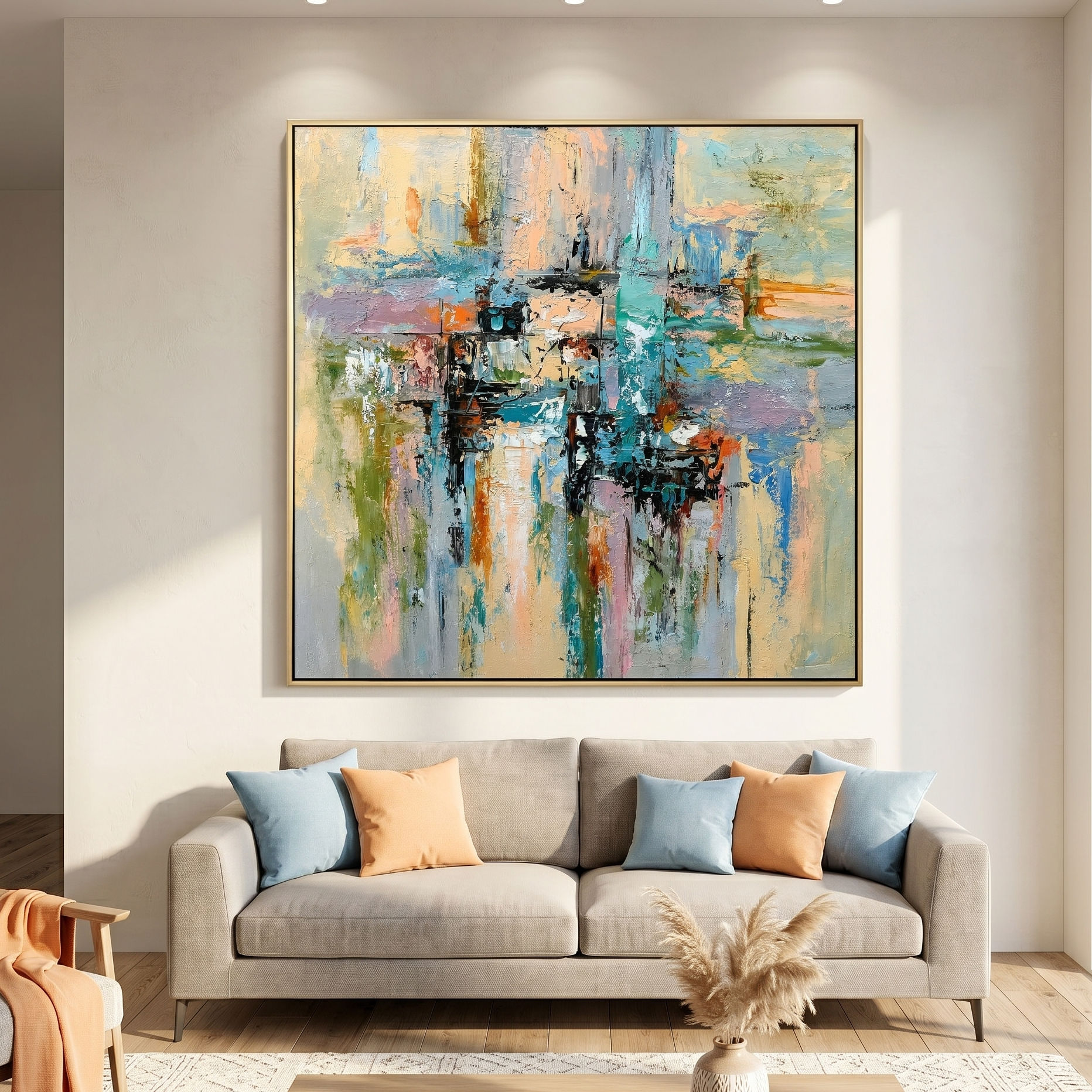 "Urban Daydream" – Colorful Cityscape Textured Abstract Painting