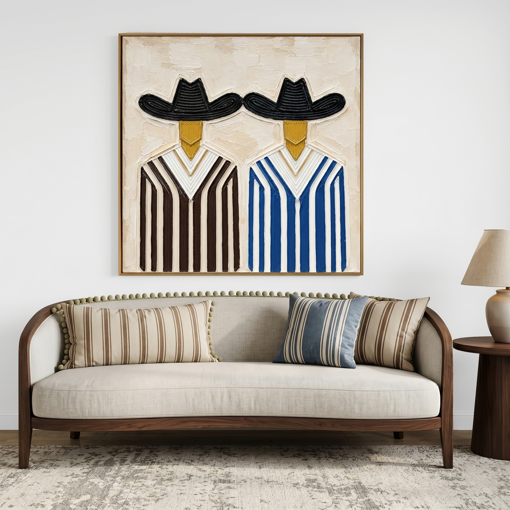 “Western Companions” – Vintage Cowboy Duo Textured Oil Painting