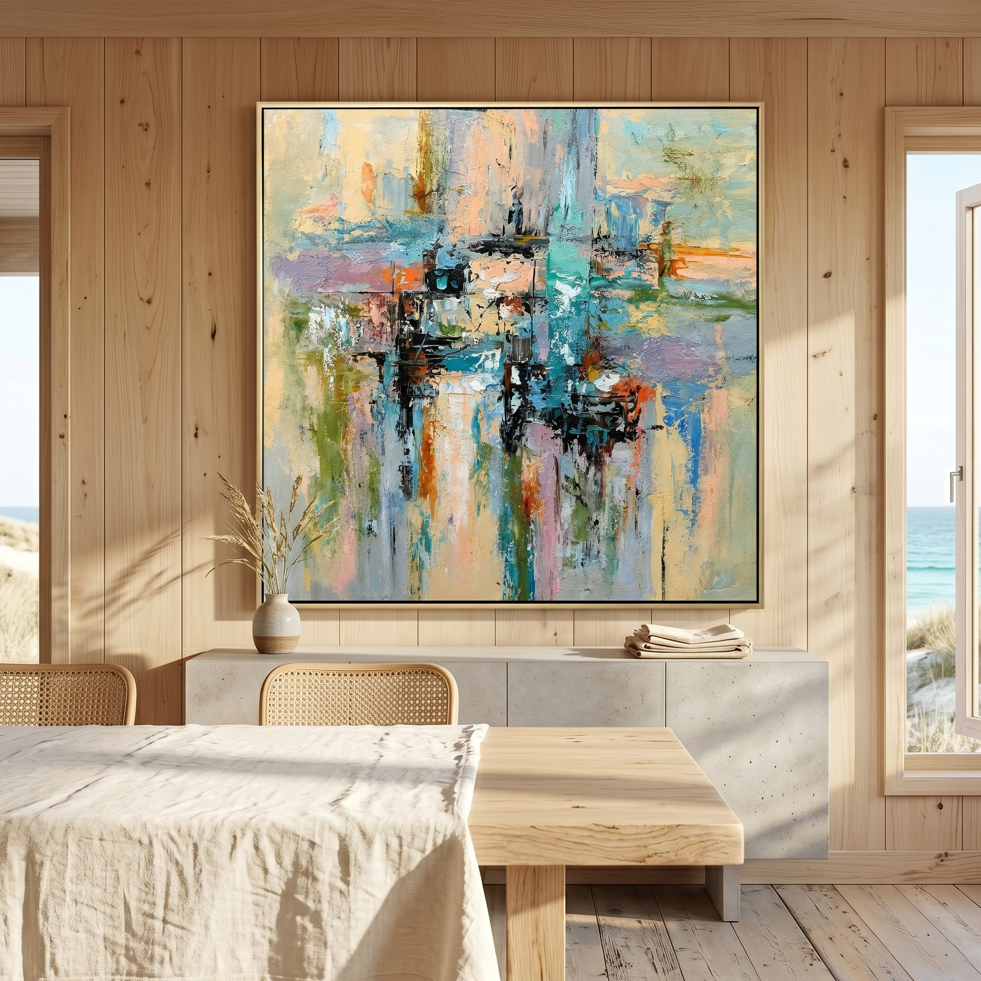 "Urban Daydream" – Colorful Cityscape Textured Abstract Painting