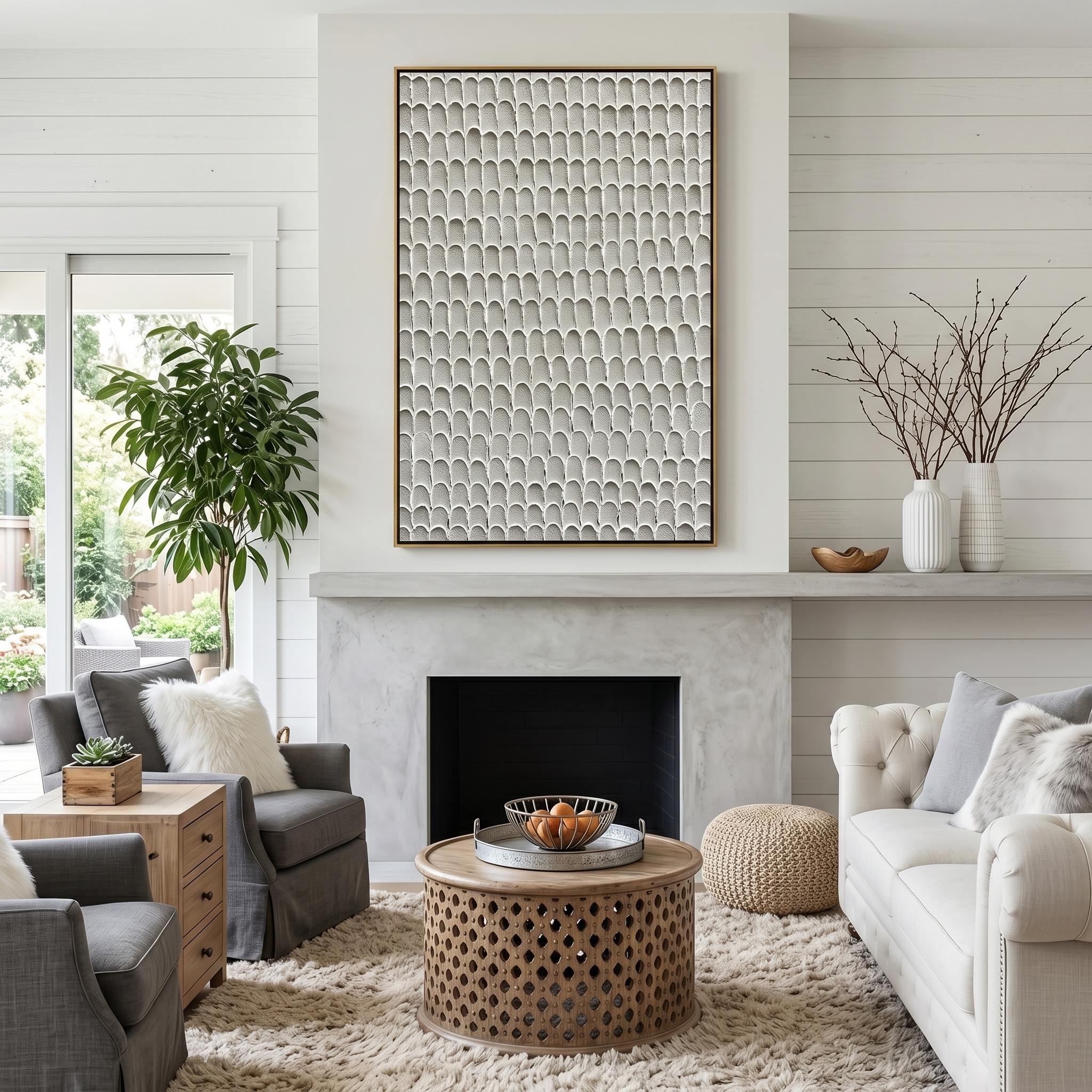 "Serene Scales" – Wabi Sabi White Textured Pattern Painting