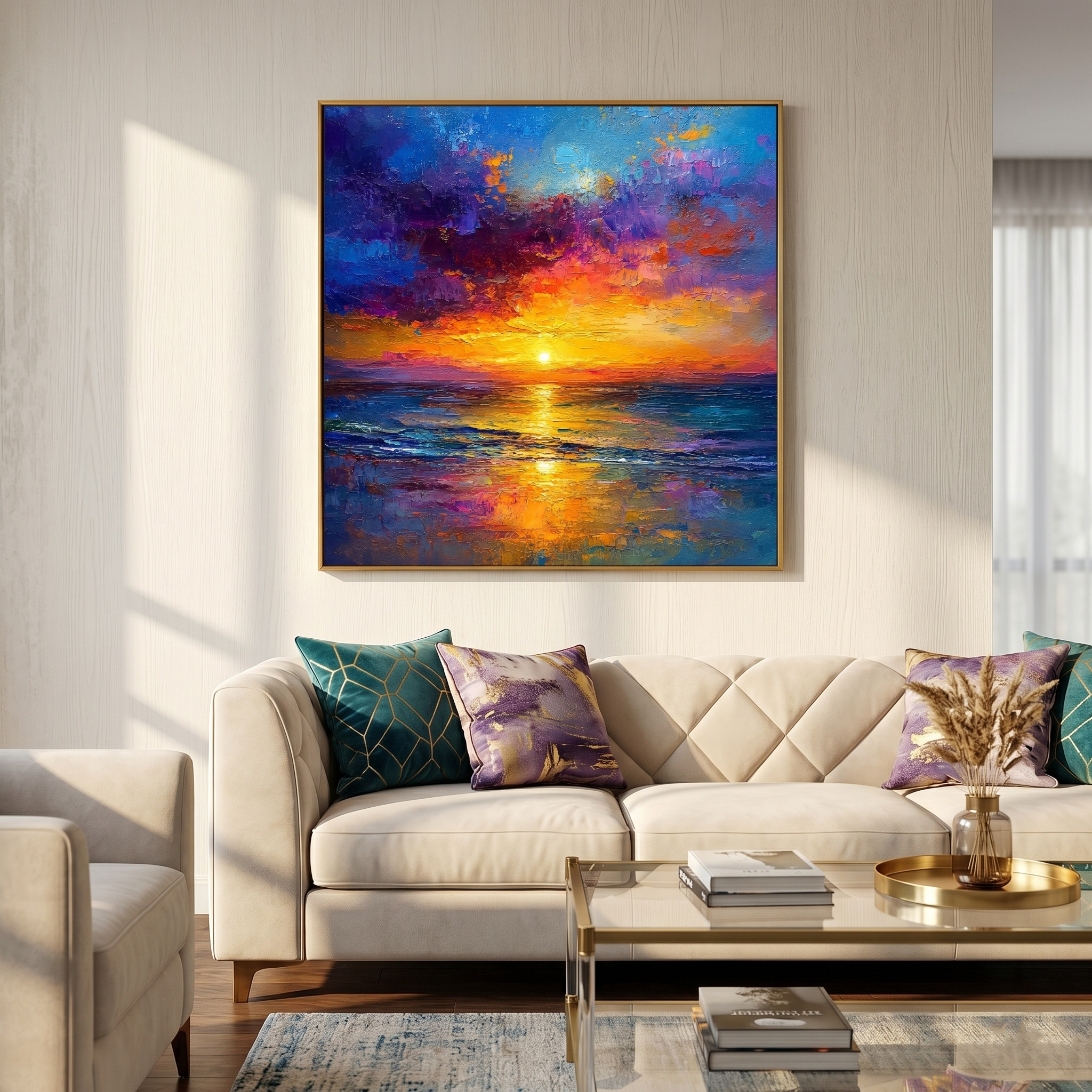 "Sunset Reverie" – Colorful Ocean Sunset Textured Oil Painting