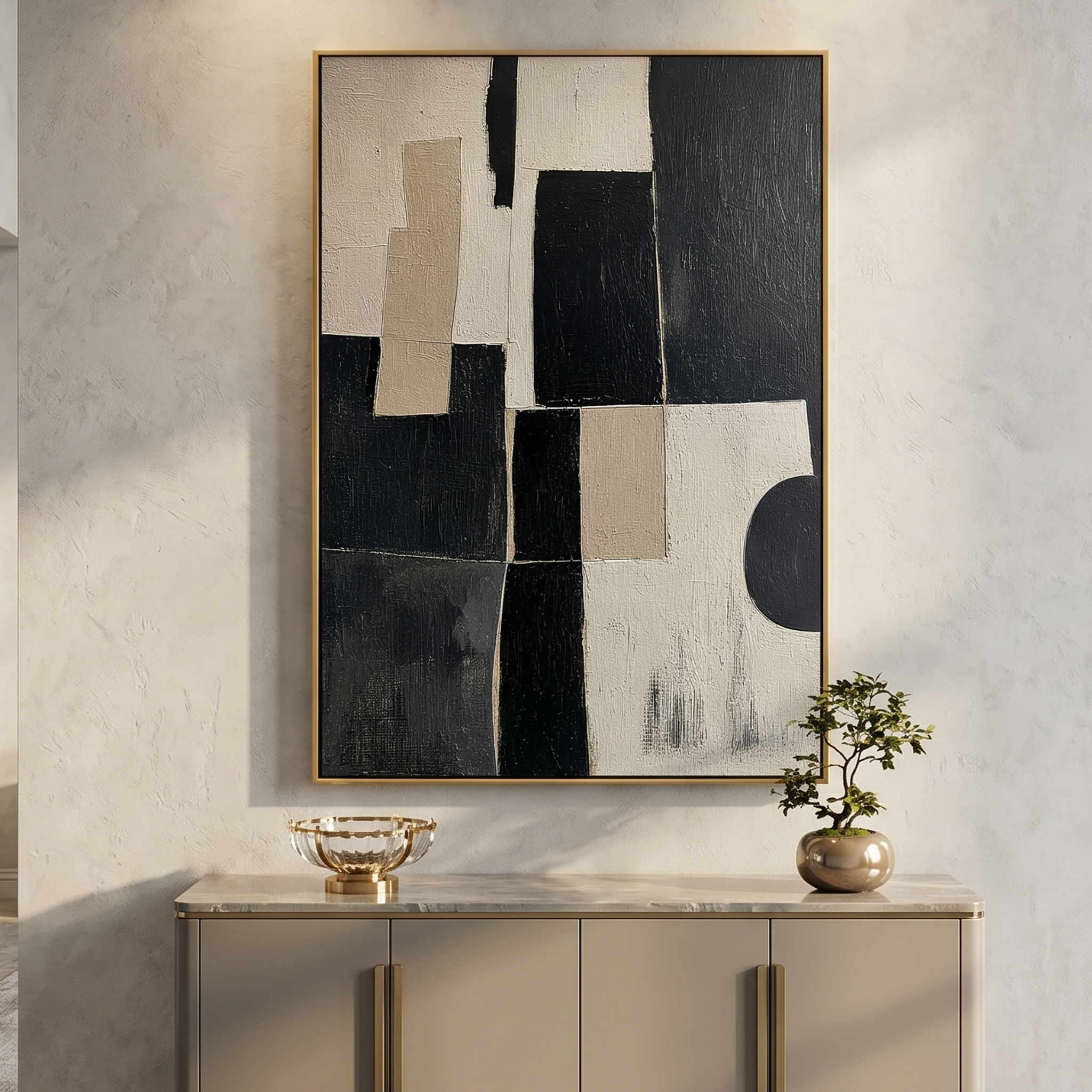 "Monochrome Structure" – Black White Geometric Abstract Painting