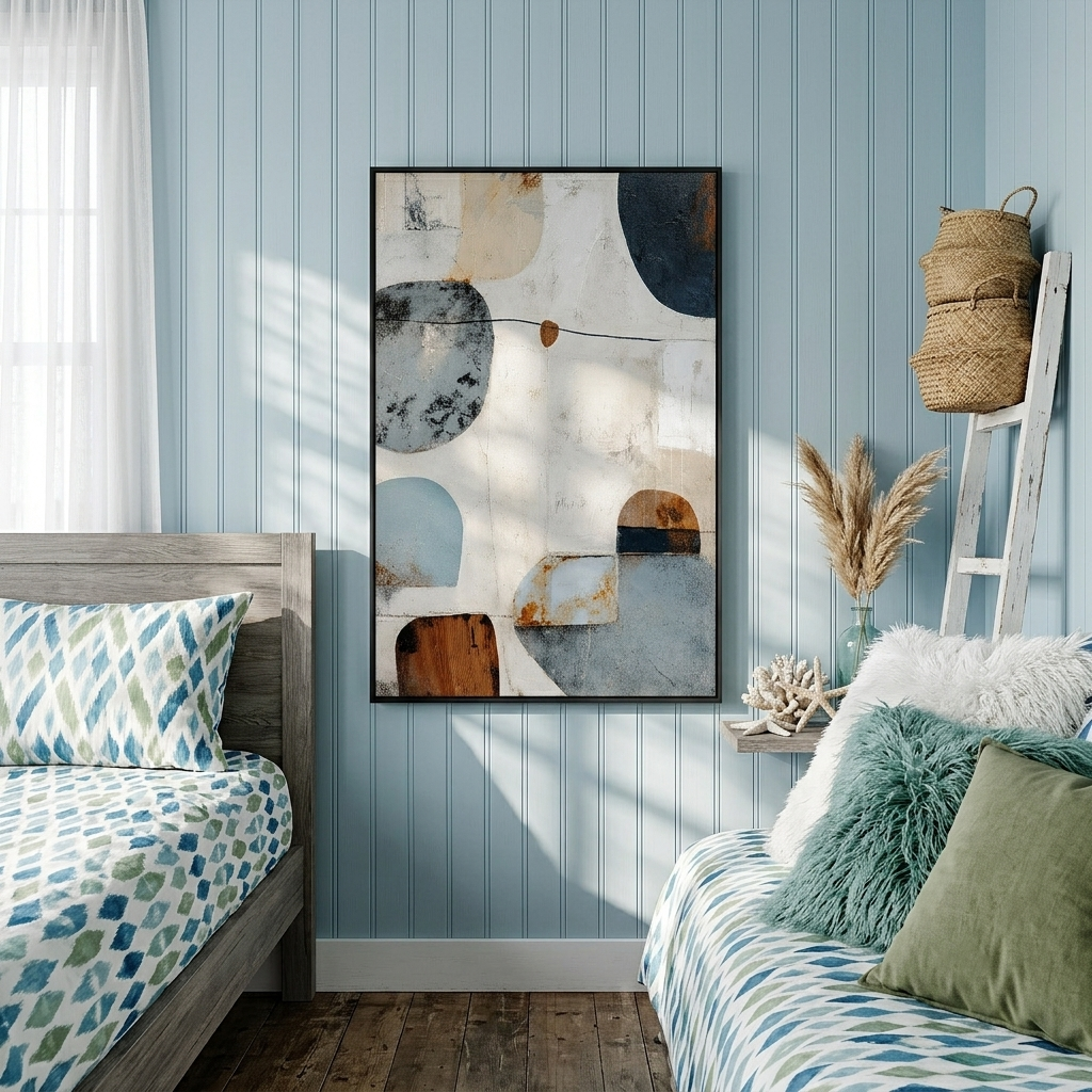 "Balanced Forms" – Blue Rust Geometric Abstract Painting