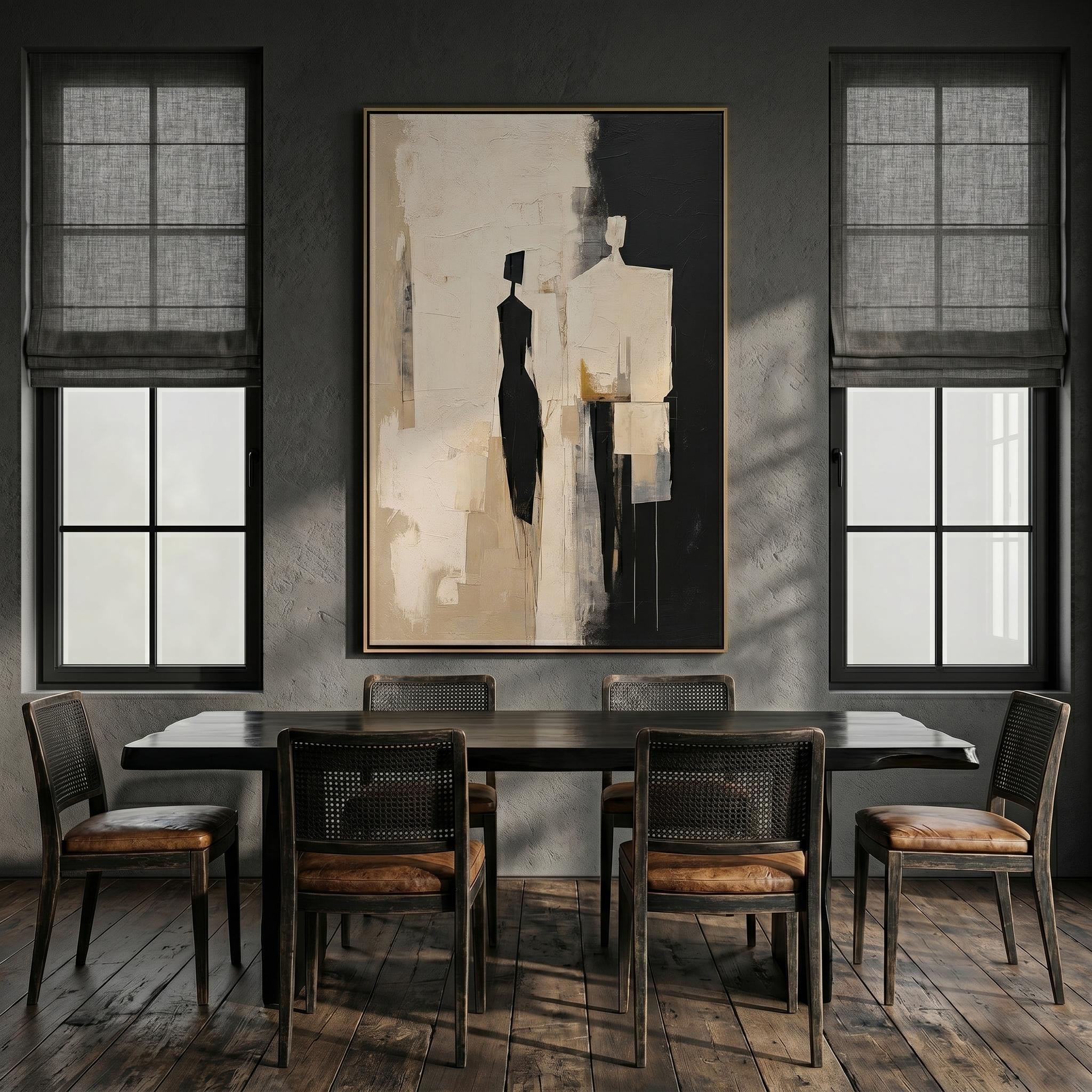 "Silent Companions" – Black White Abstract Figure Textured Painting
