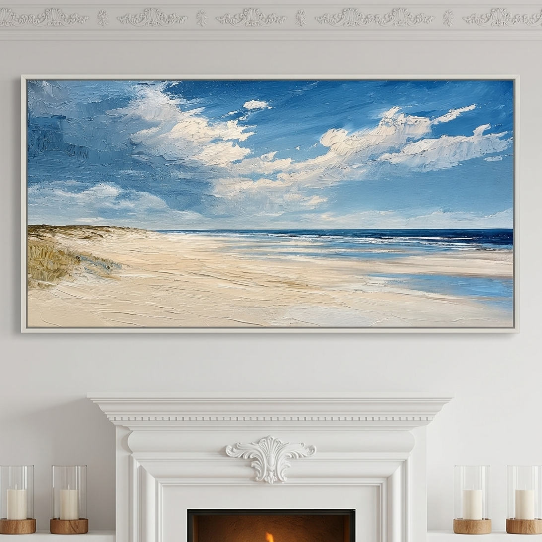 “Coastal Serenity” – Blue Sky Beach Landscape Oil Painting