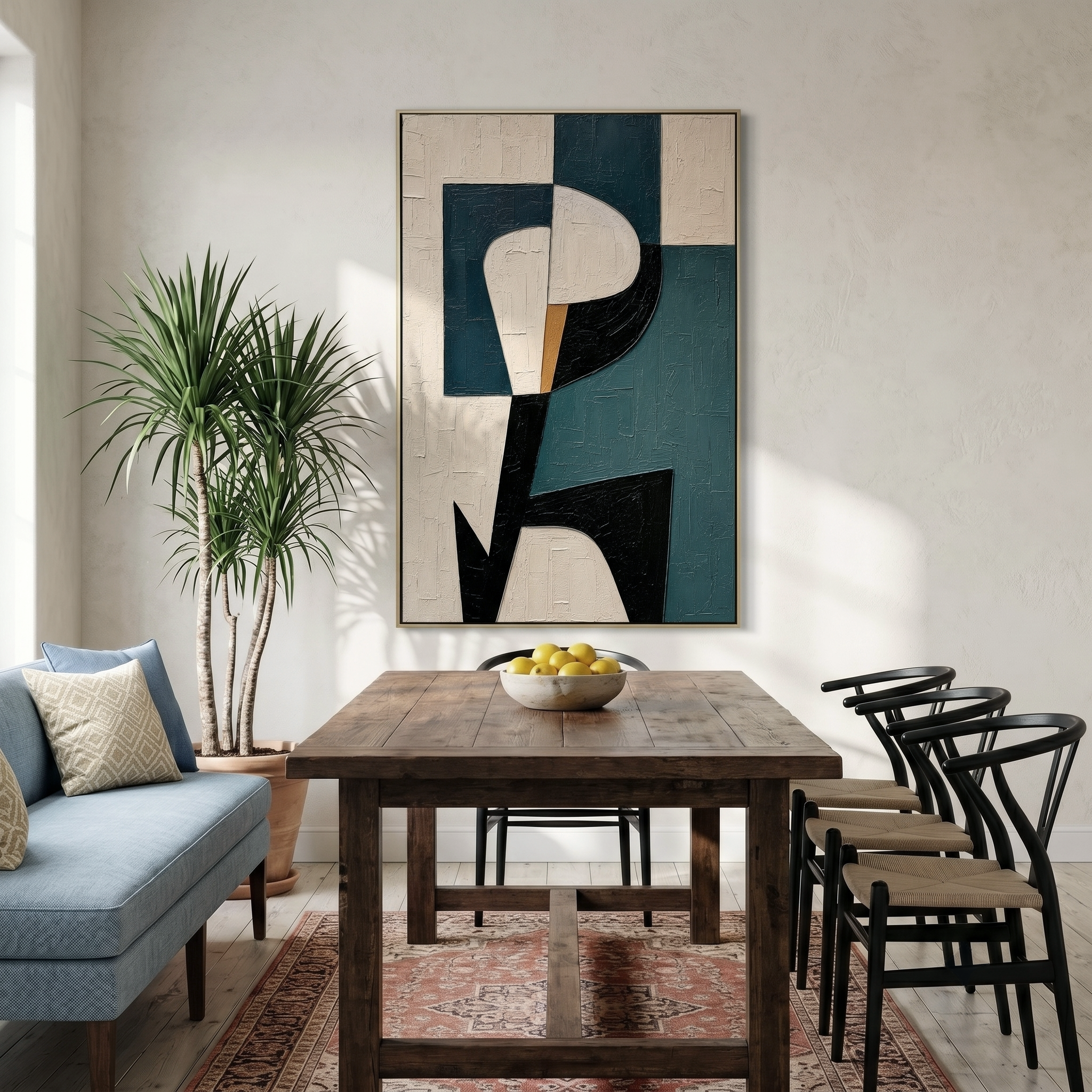 "Modern Muse" – Teal Black Geometric Figure Abstract Painting