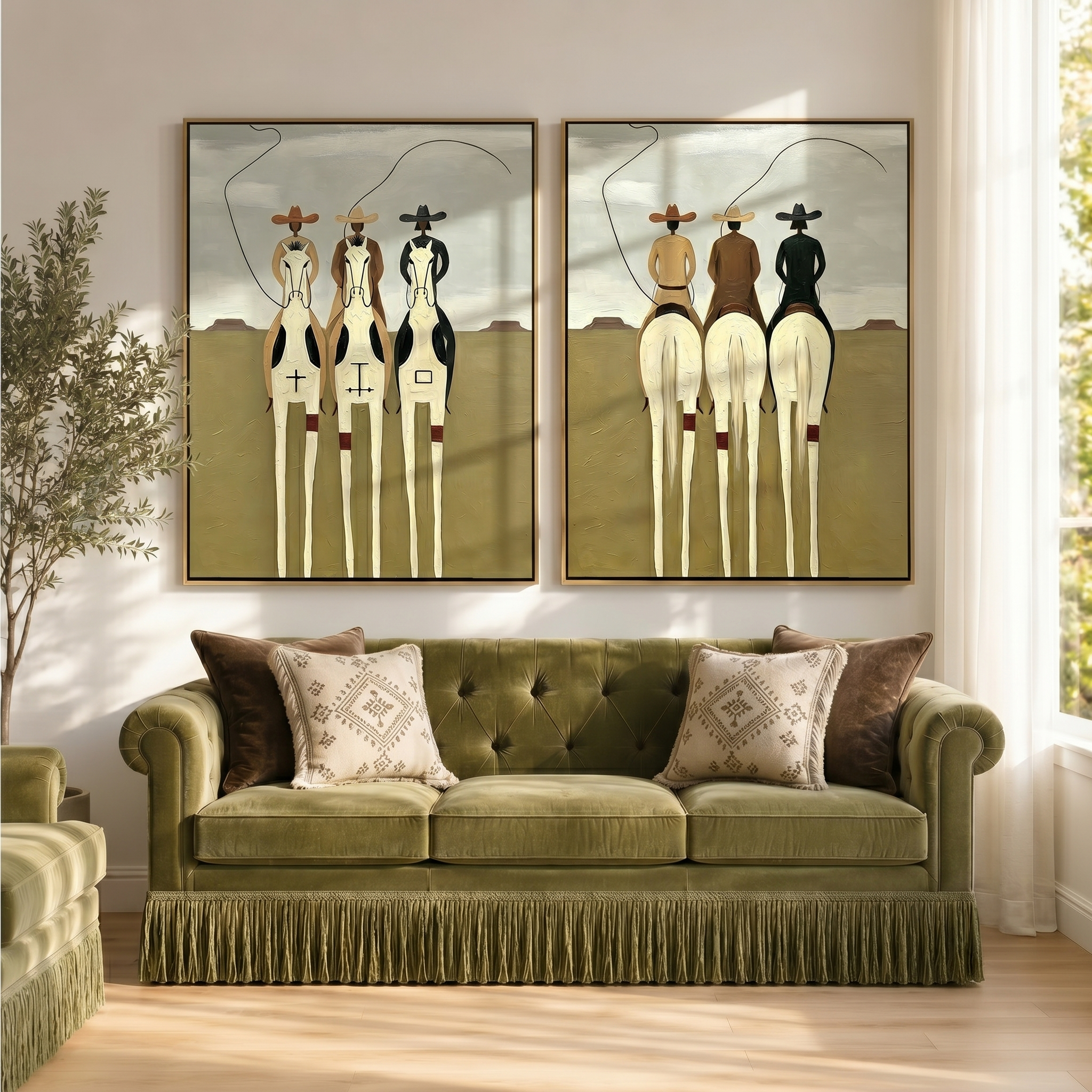 “Riders of the Open Plain” – Western Cowboy Equestrian Oil Painting Set