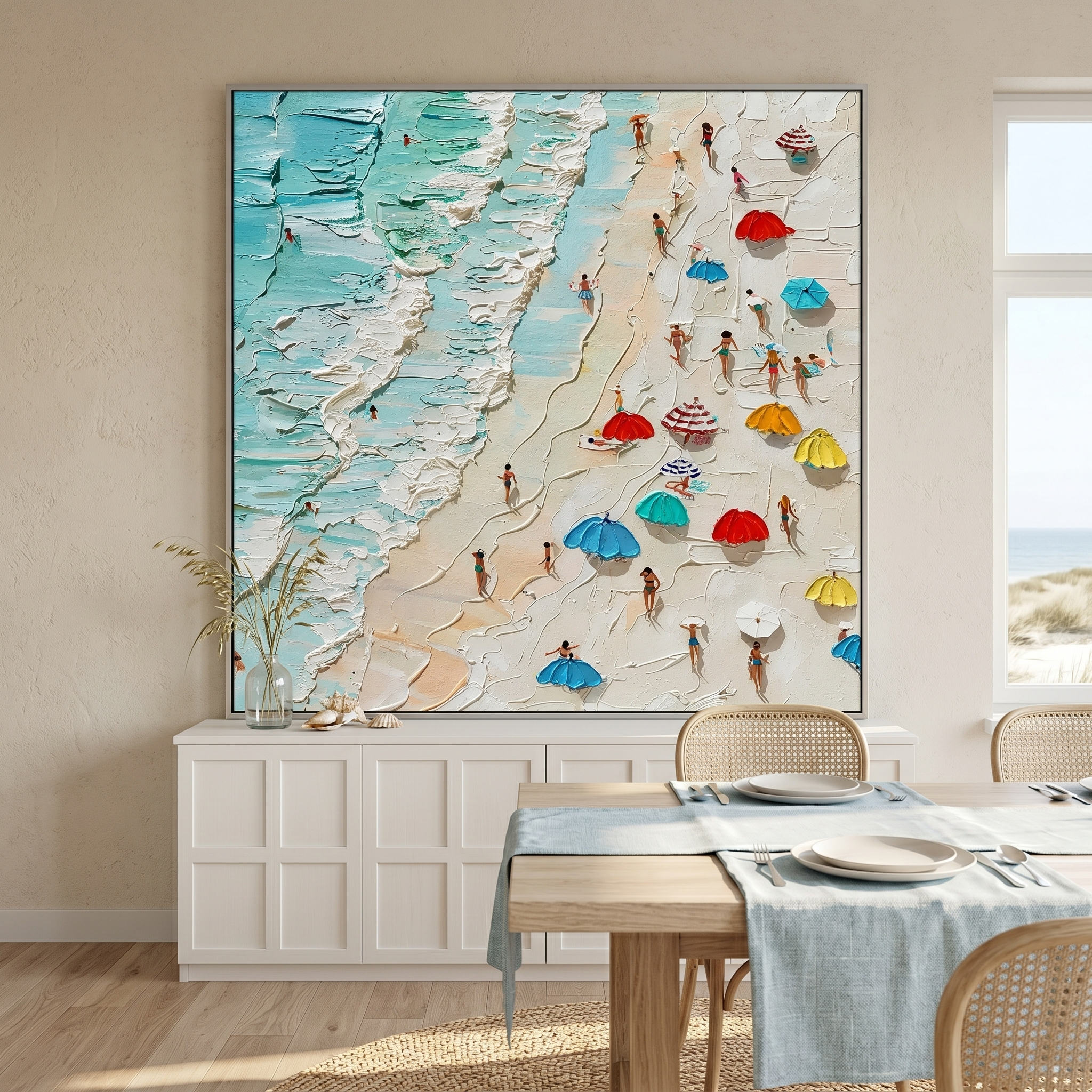 "Beachside Joy" – Coastal Beach Scene Textured Oil Painting