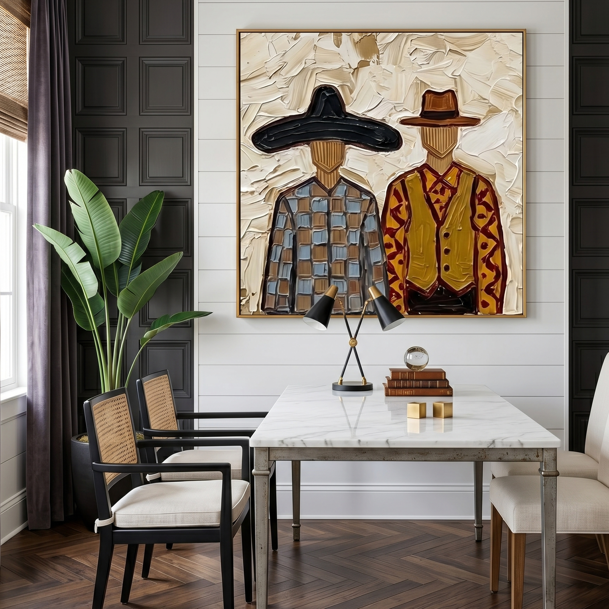 “Ranchside Brothers” – Vintage Western Cowboy Textured Oil Painting
