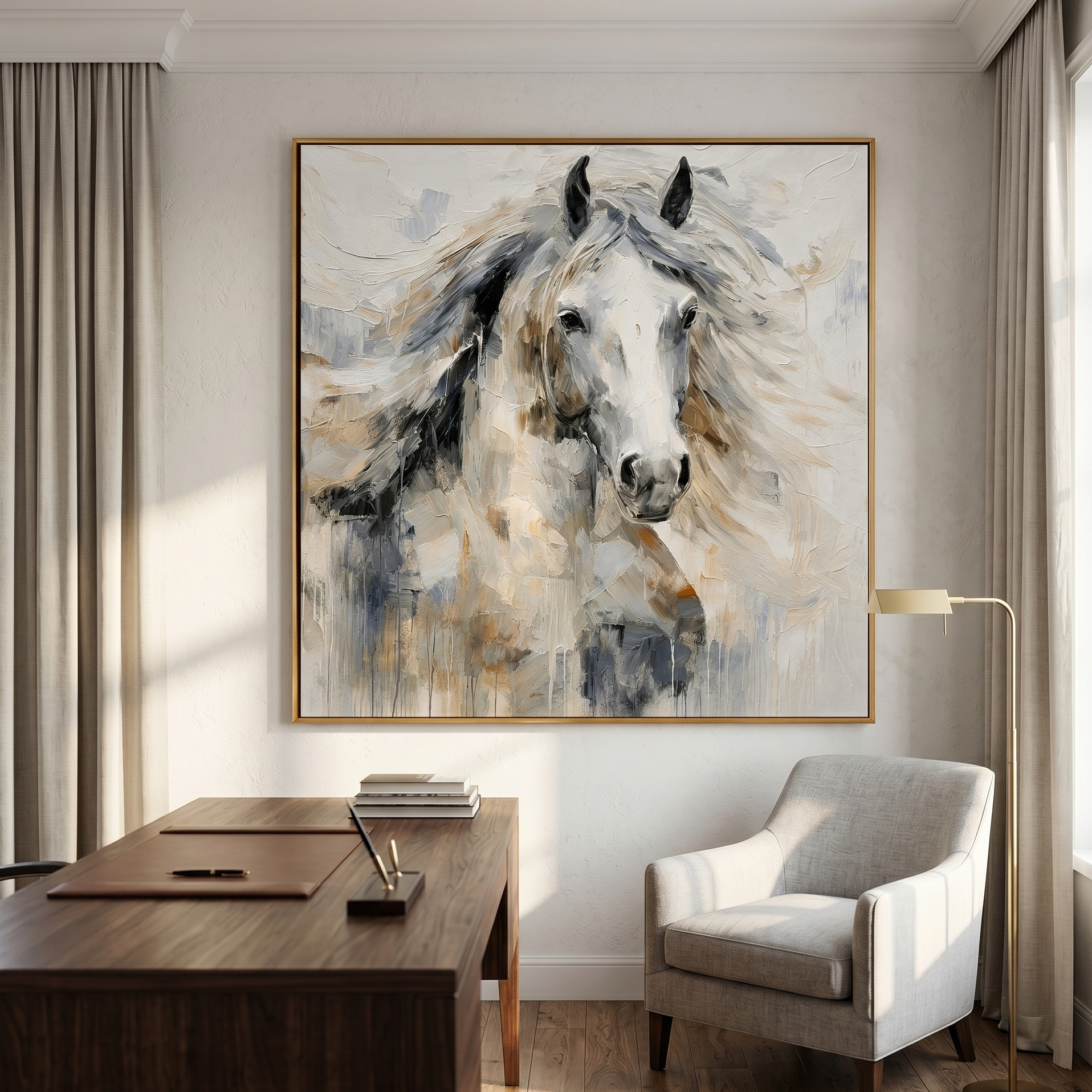 "Noble Spirit" – White Horse Textured Oil Painting