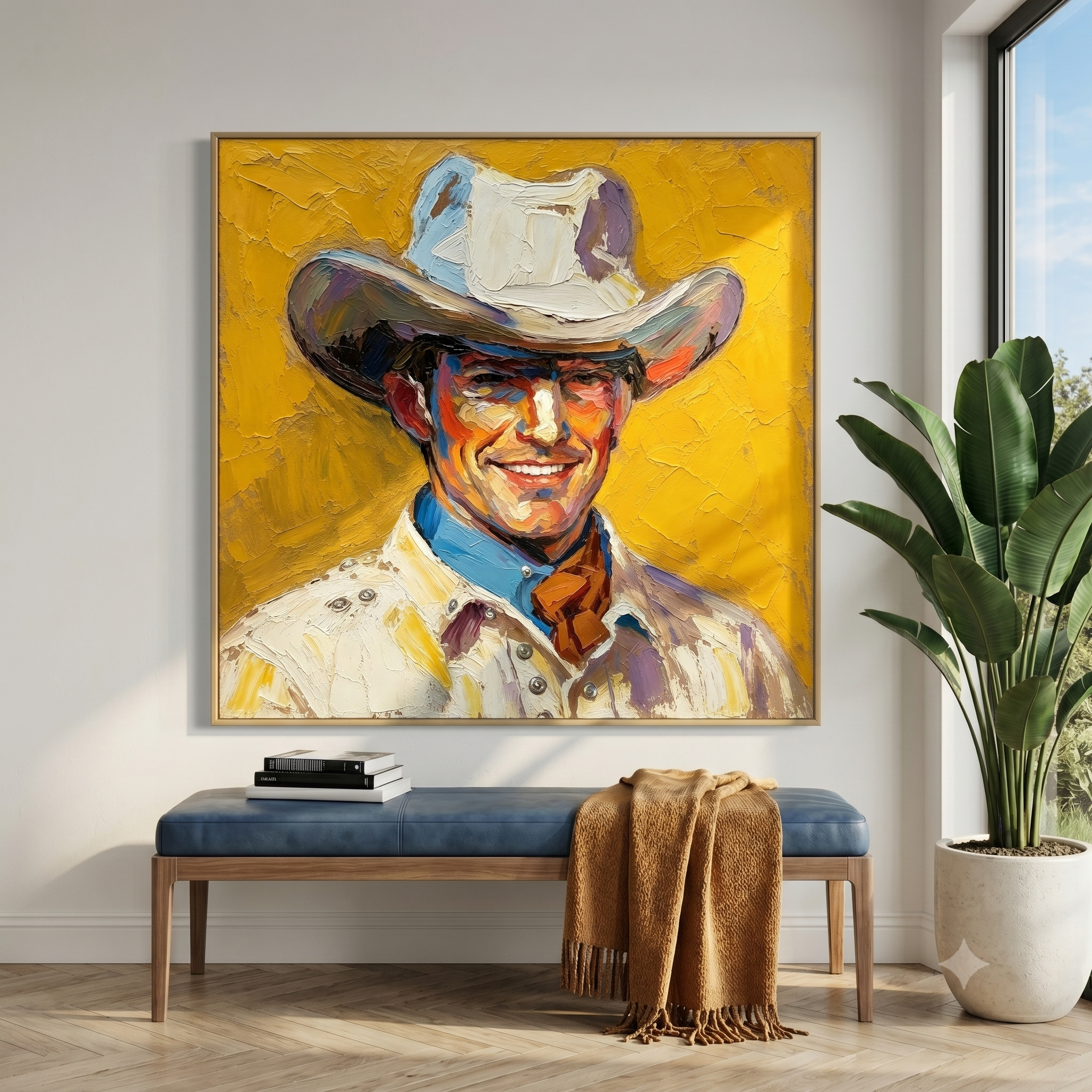 "Golden Grin" – Colorful Western Cowboy Portrait Oil Painting