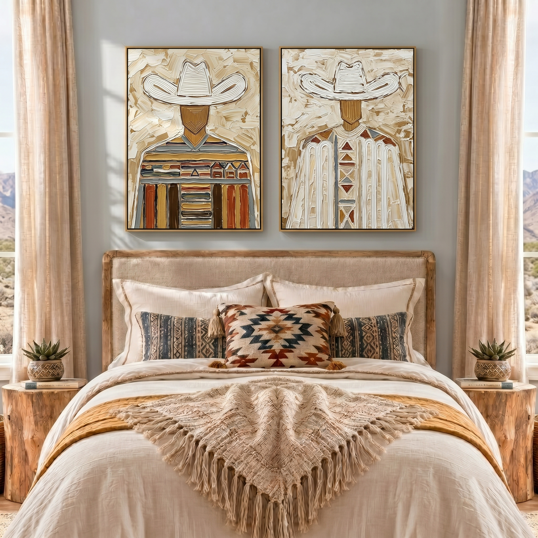 “Desert Guardians” – Textured Western Cowboy Oil Painting Set