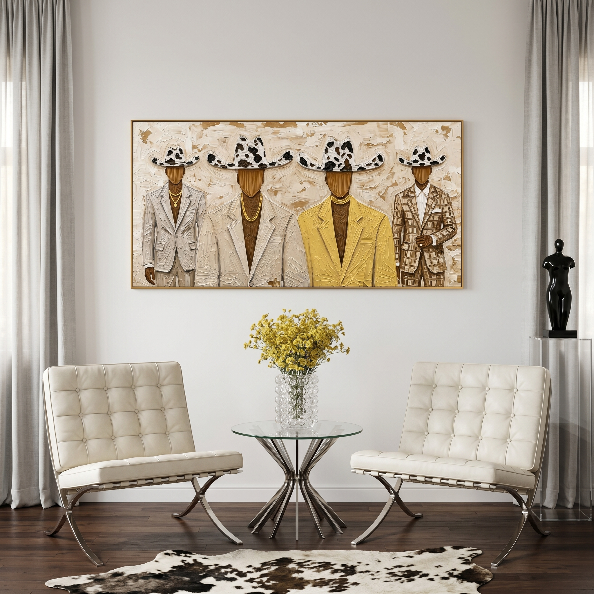 “The Gilded Ranchmen” – Western Cowboy Suit Impasto Oil Painting