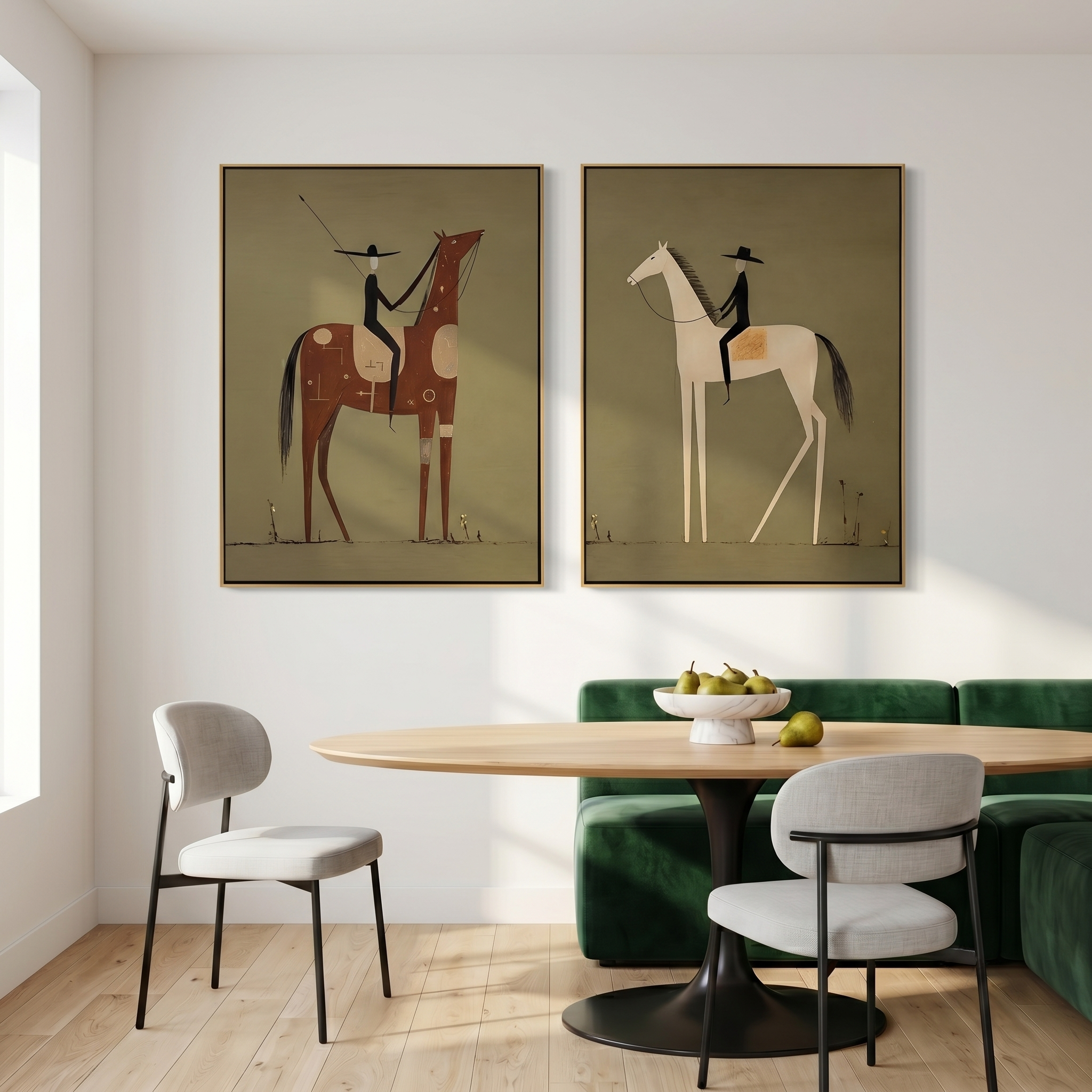 “Prairie Pilgrims” – Primitive Equestrian Oil Painting Set