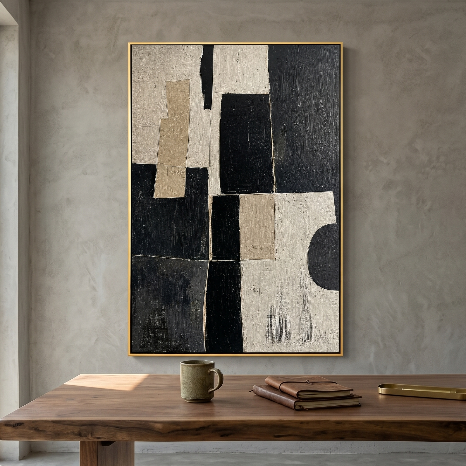 "Monochrome Structure" – Black White Geometric Abstract Painting