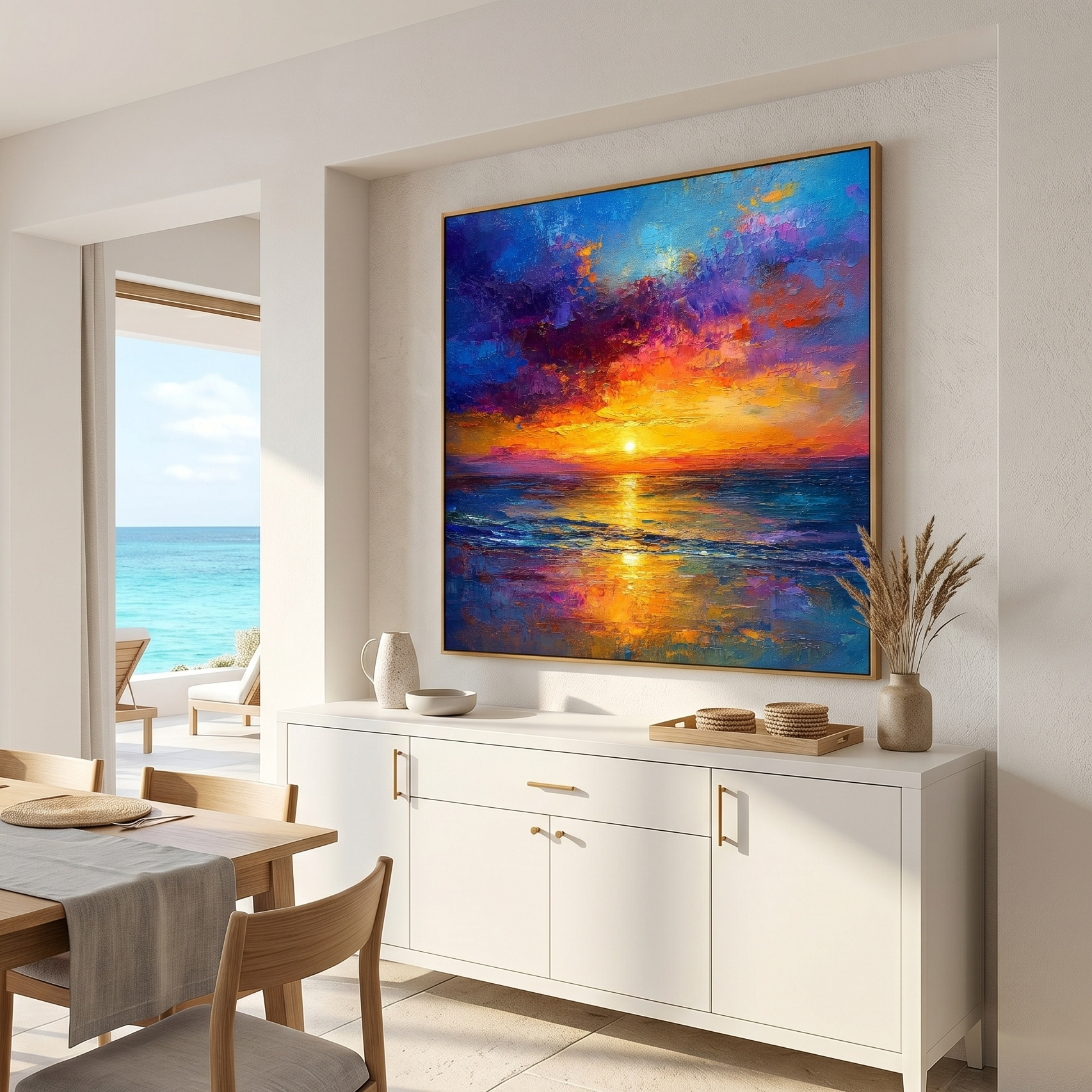 "Sunset Reverie" – Colorful Ocean Sunset Textured Oil Painting