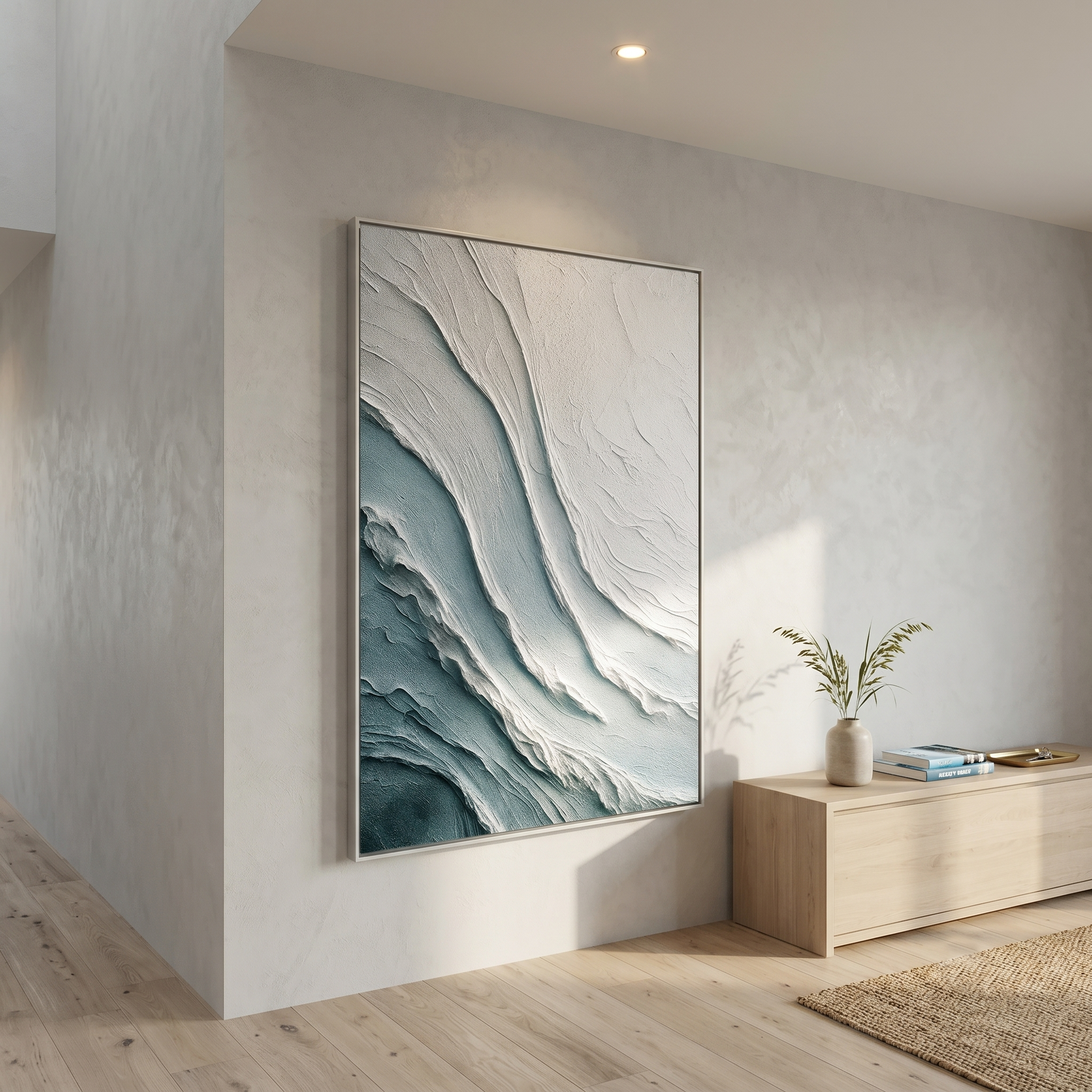 "Glacial Whisper" – Ice Blue Wabi Sabi Textured Abstract Painting