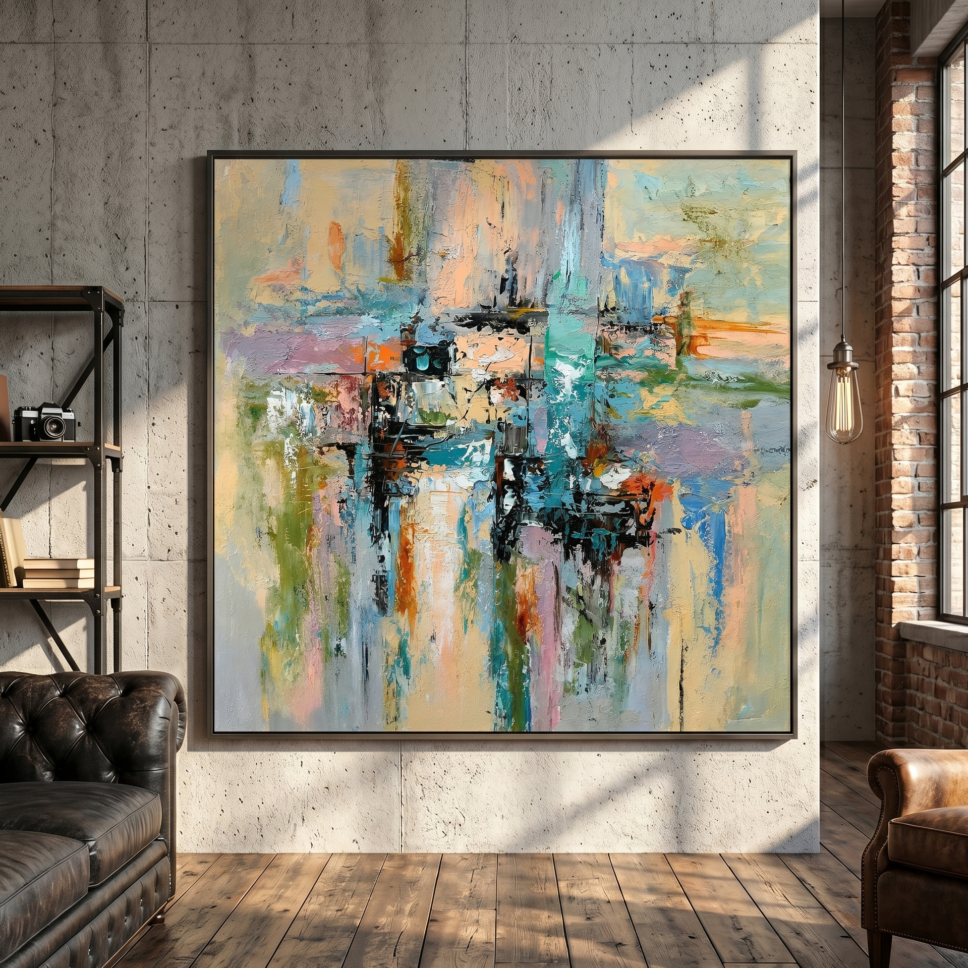 "Urban Daydream" – Colorful Cityscape Textured Abstract Painting