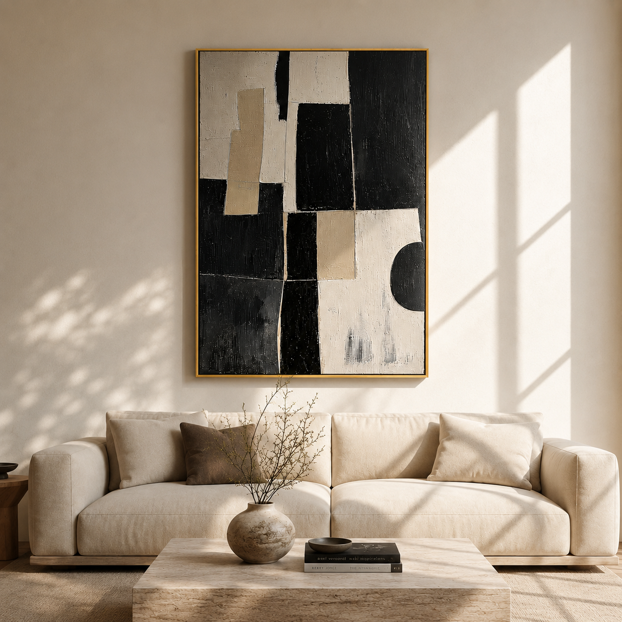"Monochrome Structure" – Black White Geometric Abstract Painting