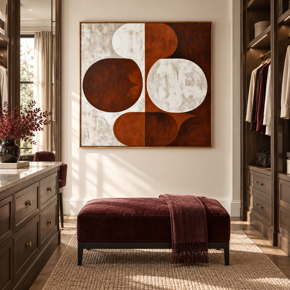 "Dual Equilibrium" – Mid-Century Terracotta Geometric Abstract Acrylic Painting