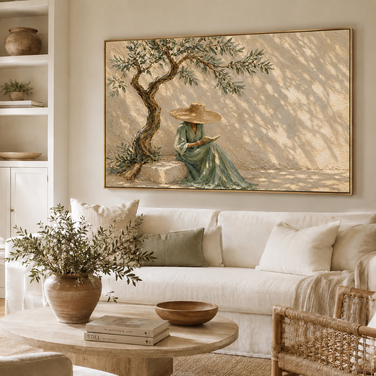 "Alone in the shade" – Mediterranean Olive Tree Figurative Oil Painting