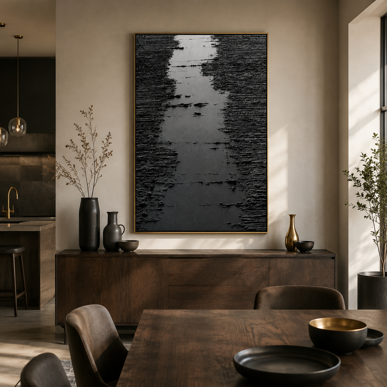 "Silent Passage" – Black Wabi Sabi Abstract Textured Wall Art