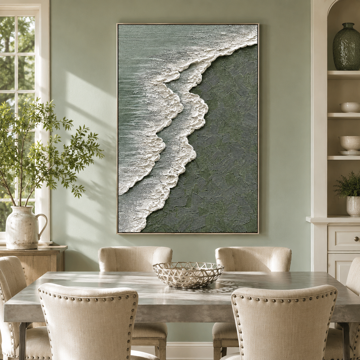 "Coastal Echoes" – Textured Ocean Shoreline Abstract Painting