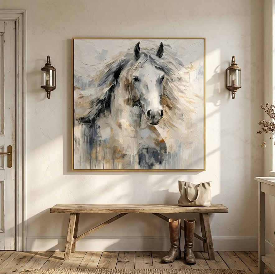 "Noble Spirit" – White Horse Textured Oil Painting