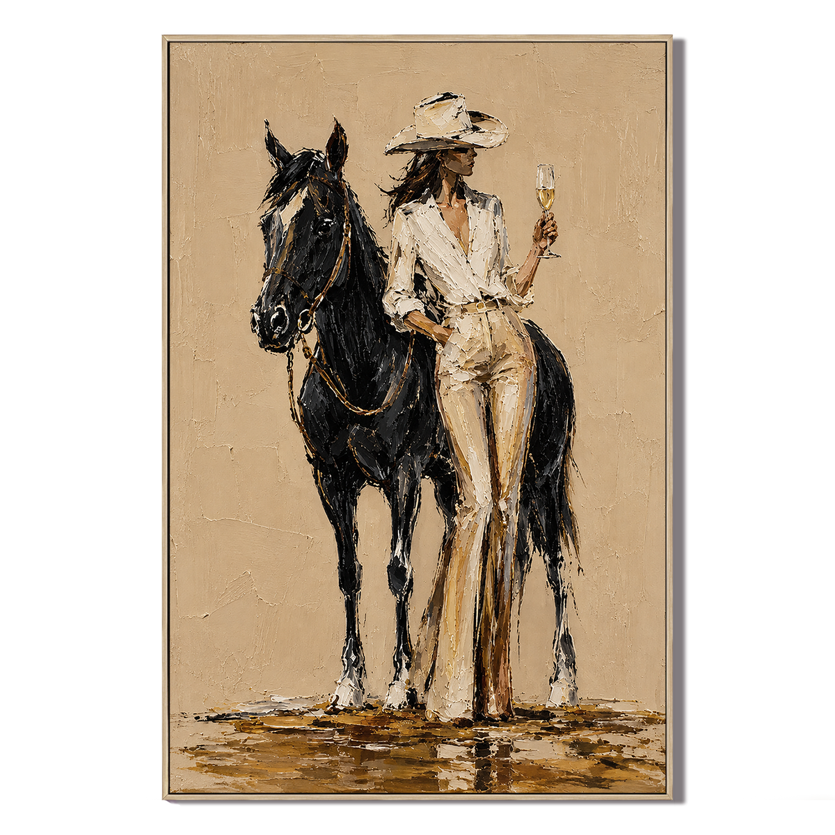 "Velvet & Mane" – Western Chic Black Horse Palette Knife Oil Painting