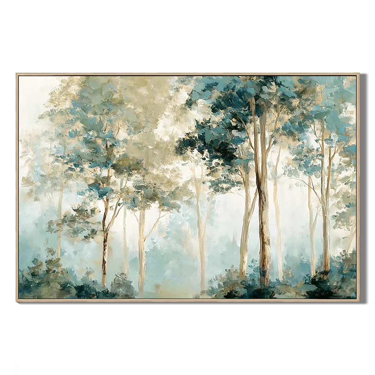 "A hazy morning" – Soft Sage Green Impressionist Forest Oil Painting