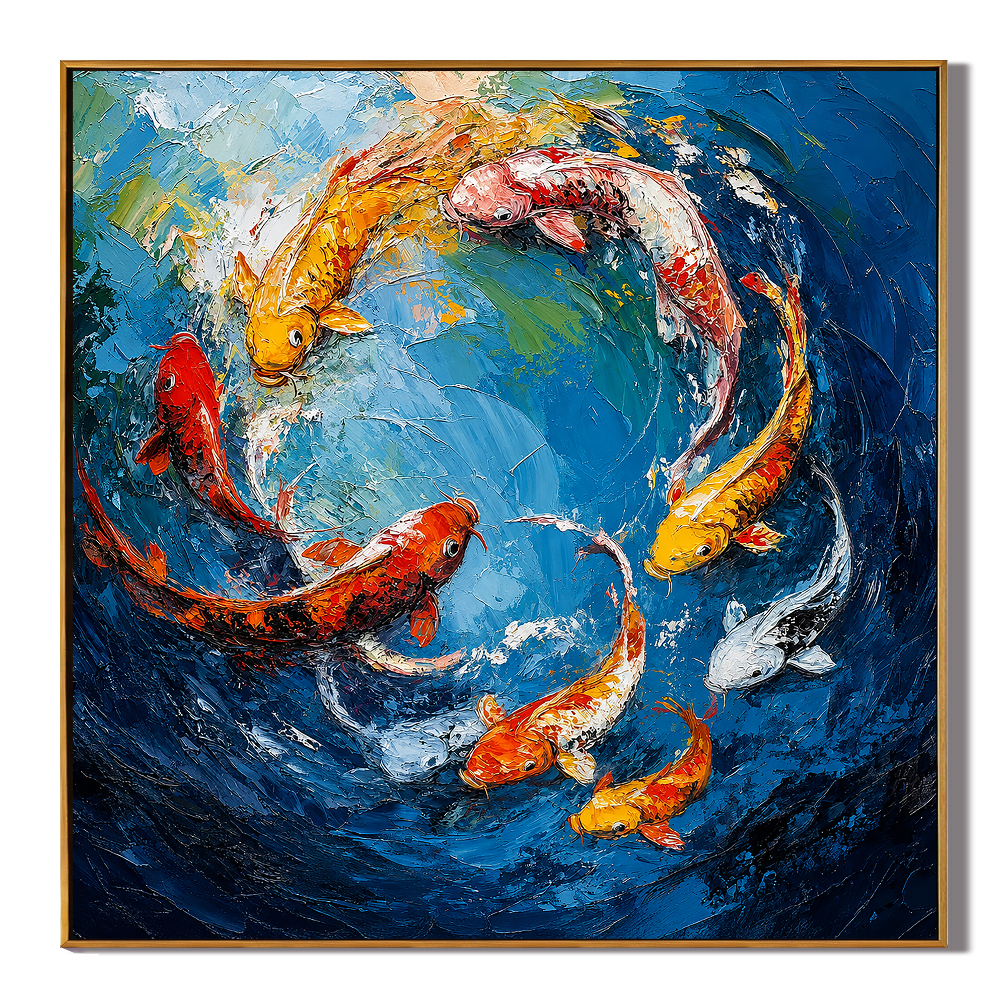 "Prosperity Current" – Colorful Koi Fish Textured Oil Painting